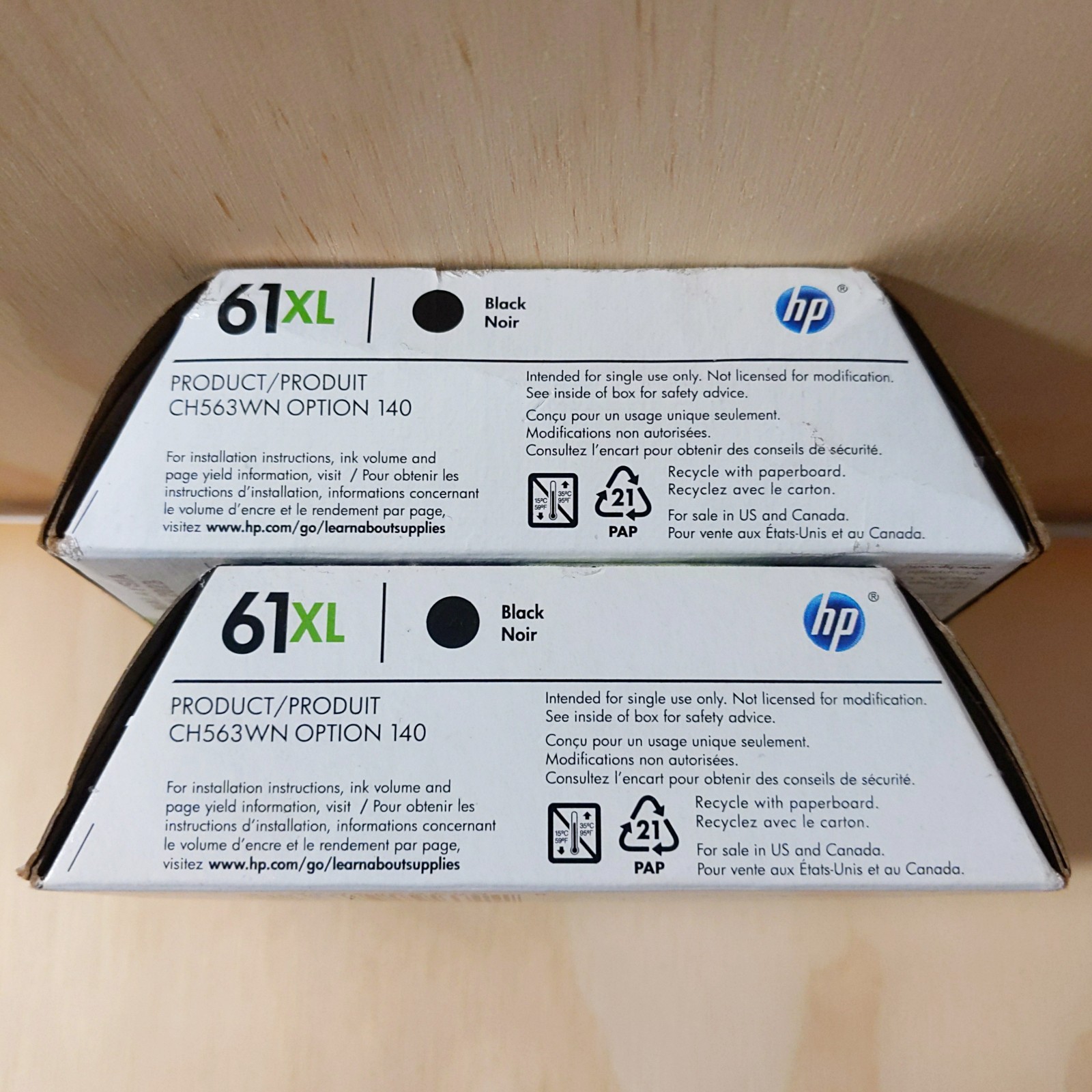 LOT (2) HP 61XL Black High Yield Ink Cartridges CH563WN Genuine New EXP 06/2023