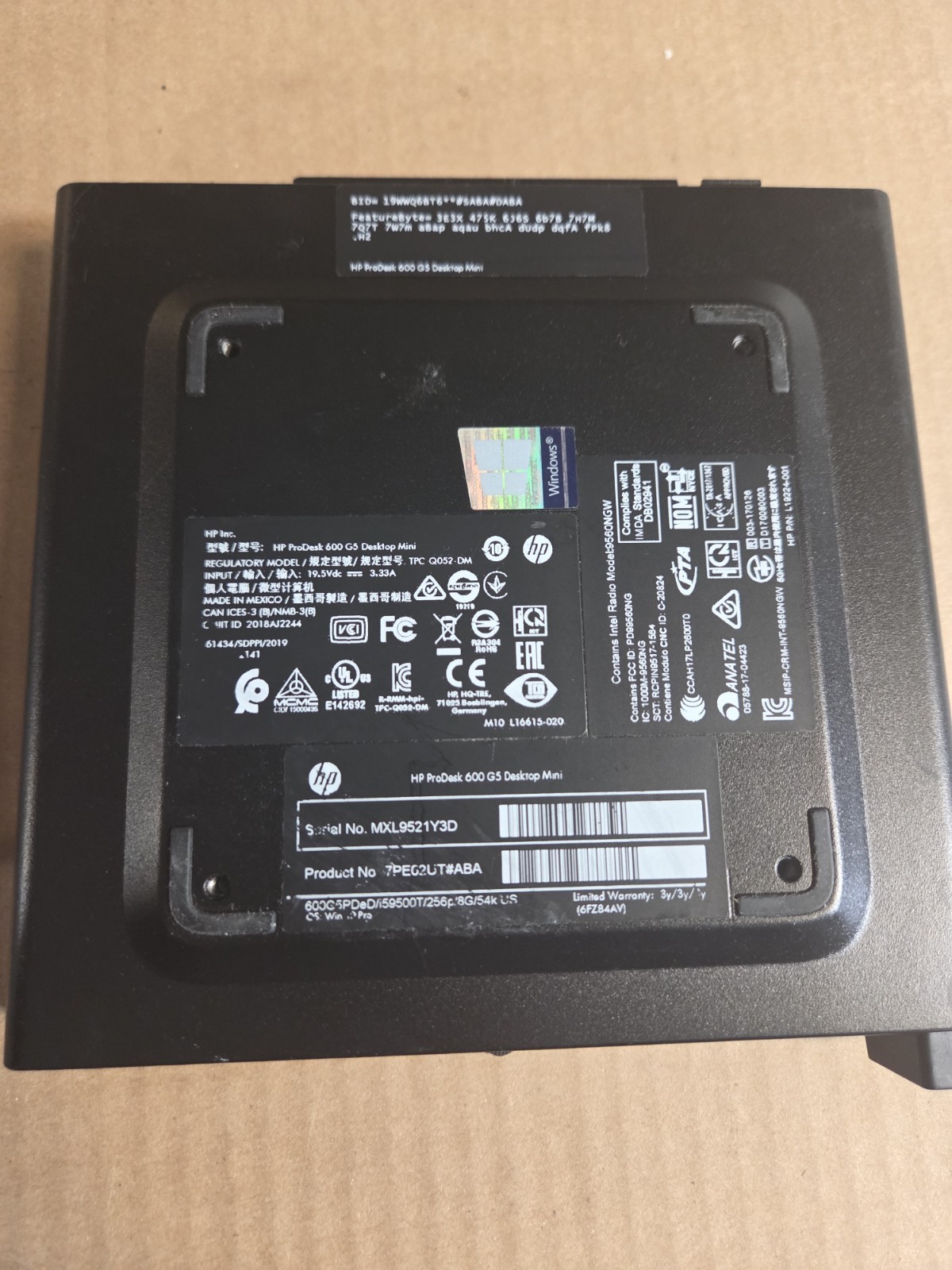 Hp Prodesk 600 G5 Mini Barebones No Cpu Hdd Ram