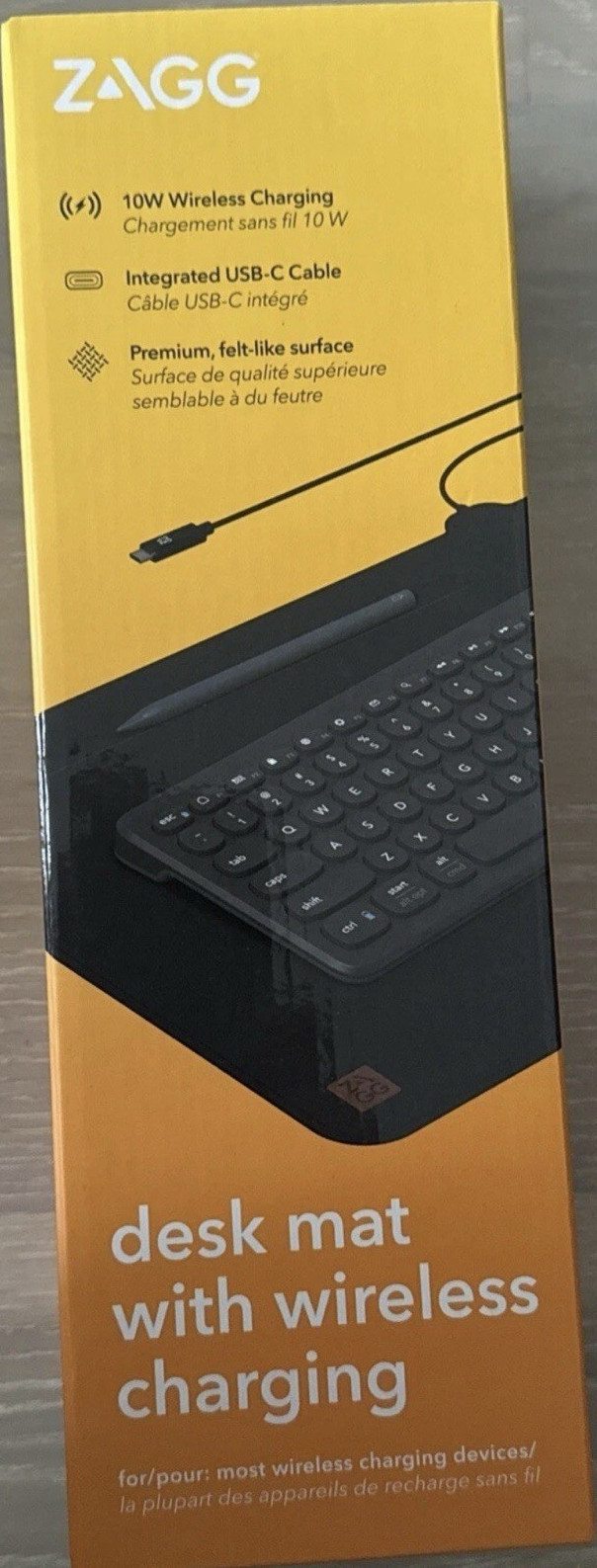 ZAGG Black Computer Desk Mat with Wireless Charging, Built-In USB Port