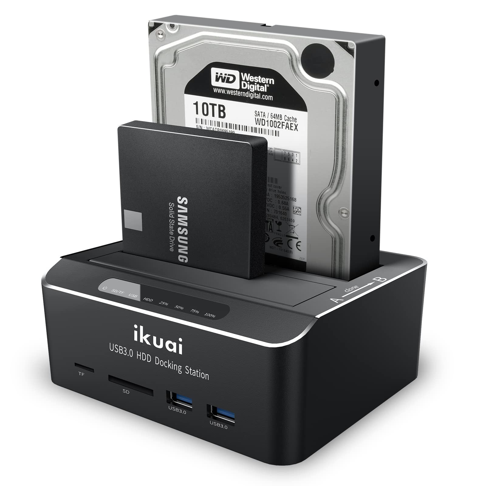 ikuai SATA to USB 3.0 Dual Bay Hard Drive Dock for 2.5/3.5 SATA HDD SSD with Mic