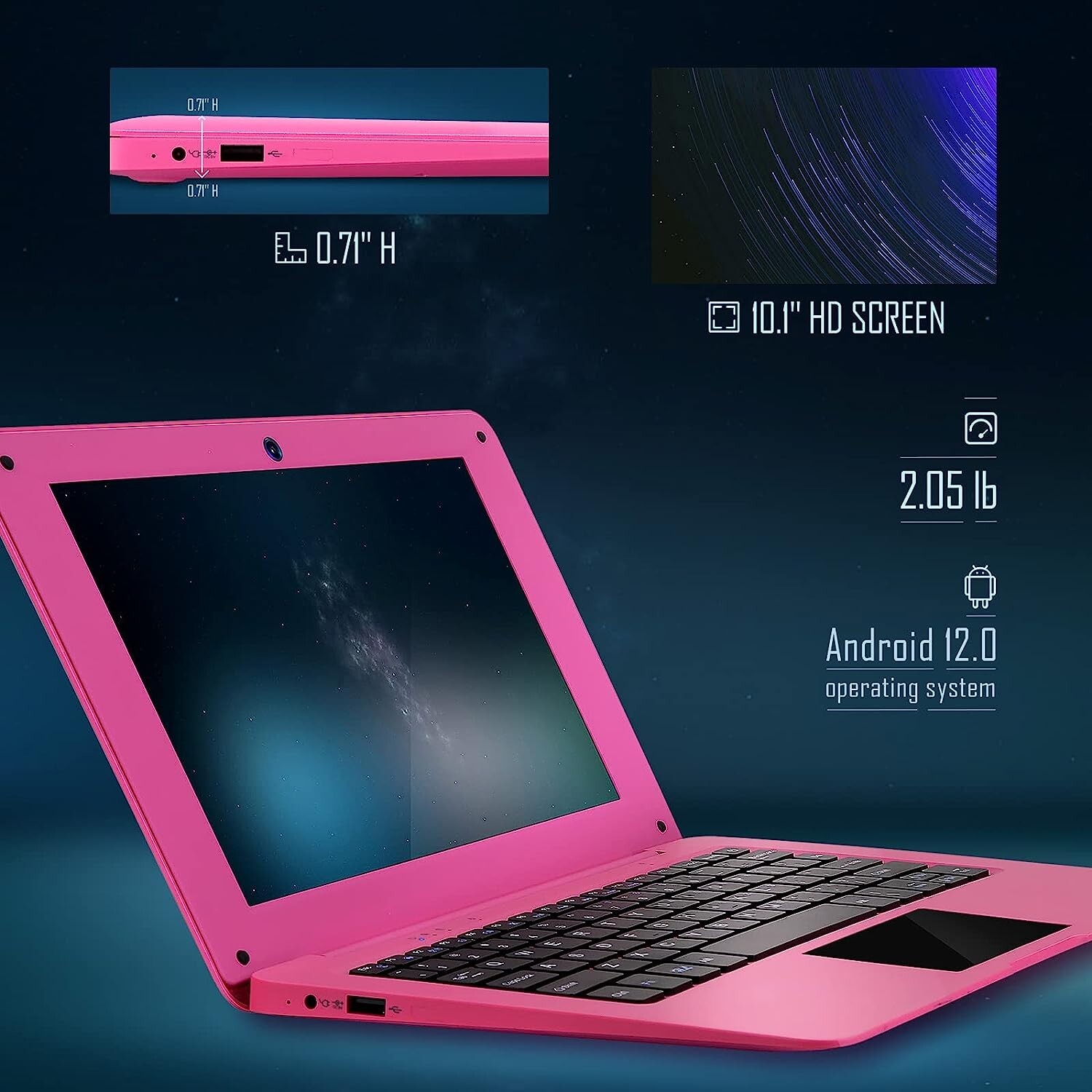 Laptop 10.1” Quad Core Android 12.0 Lightweight Mini Netbook PC computer pink