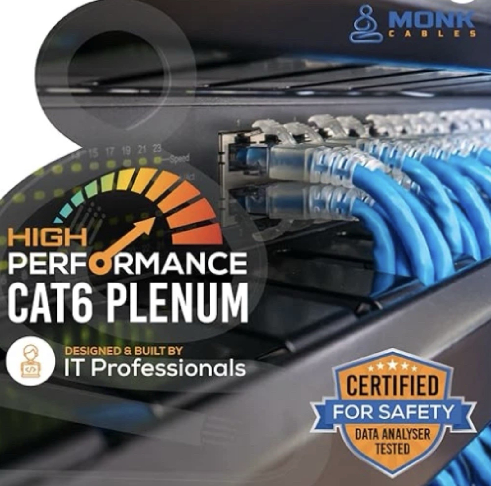 🏅MONK CABLES CAT6 Plenum Cable 1000ft | UTP, 23AWG, 550MHz