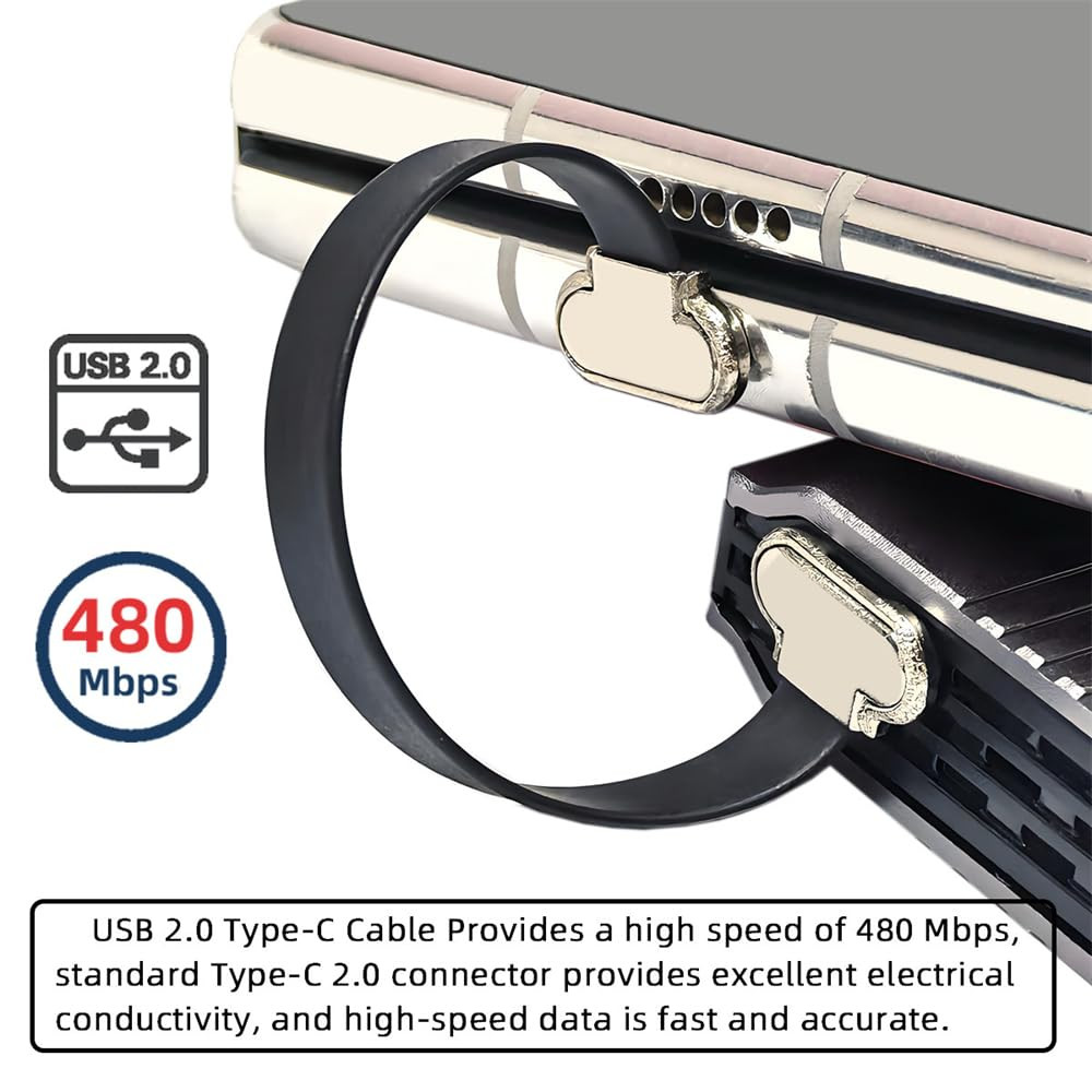Short USB2.0 Data Cable 2.76In Ultra Slim Flat USB-C Type C to USB-C Po…