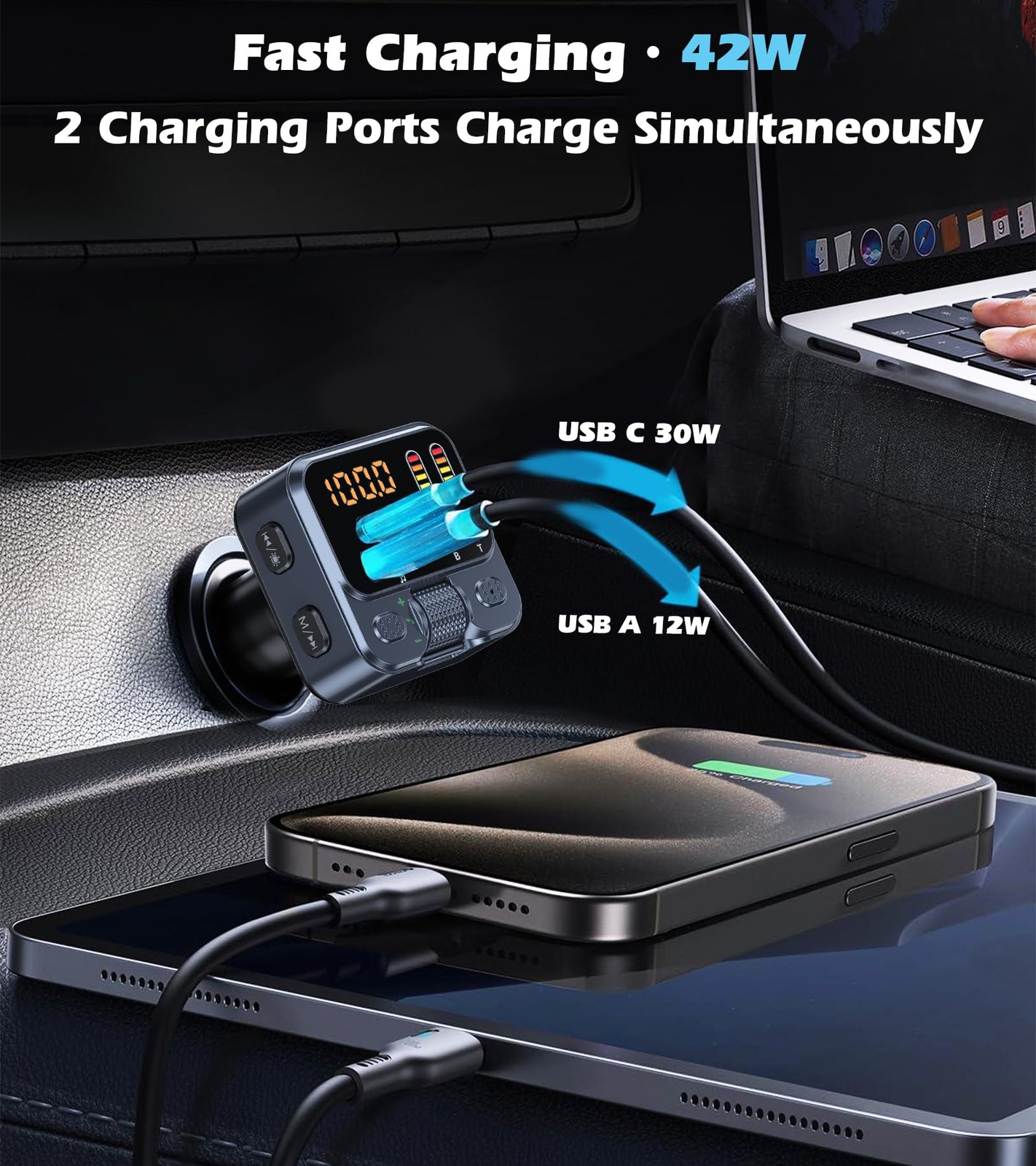 Bluetooth 5.3 Car Adapter with FM Transmitter 42W PD Fast Charging, Wireless…