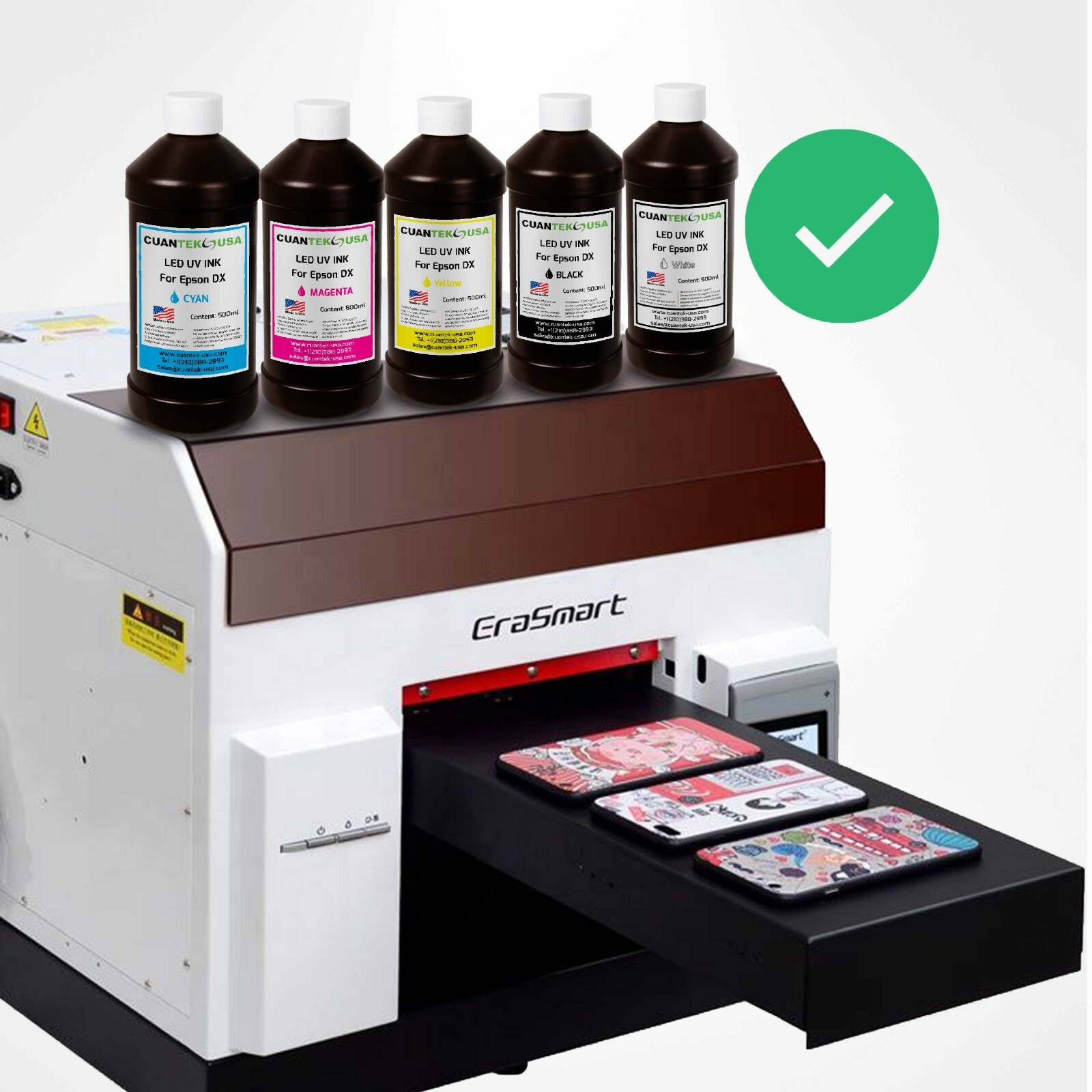 UV LED Inks 5 x 500ml CMYKW for Epson i3200 DX5 DX7 XP600 L800 DTF – MADE IN USA