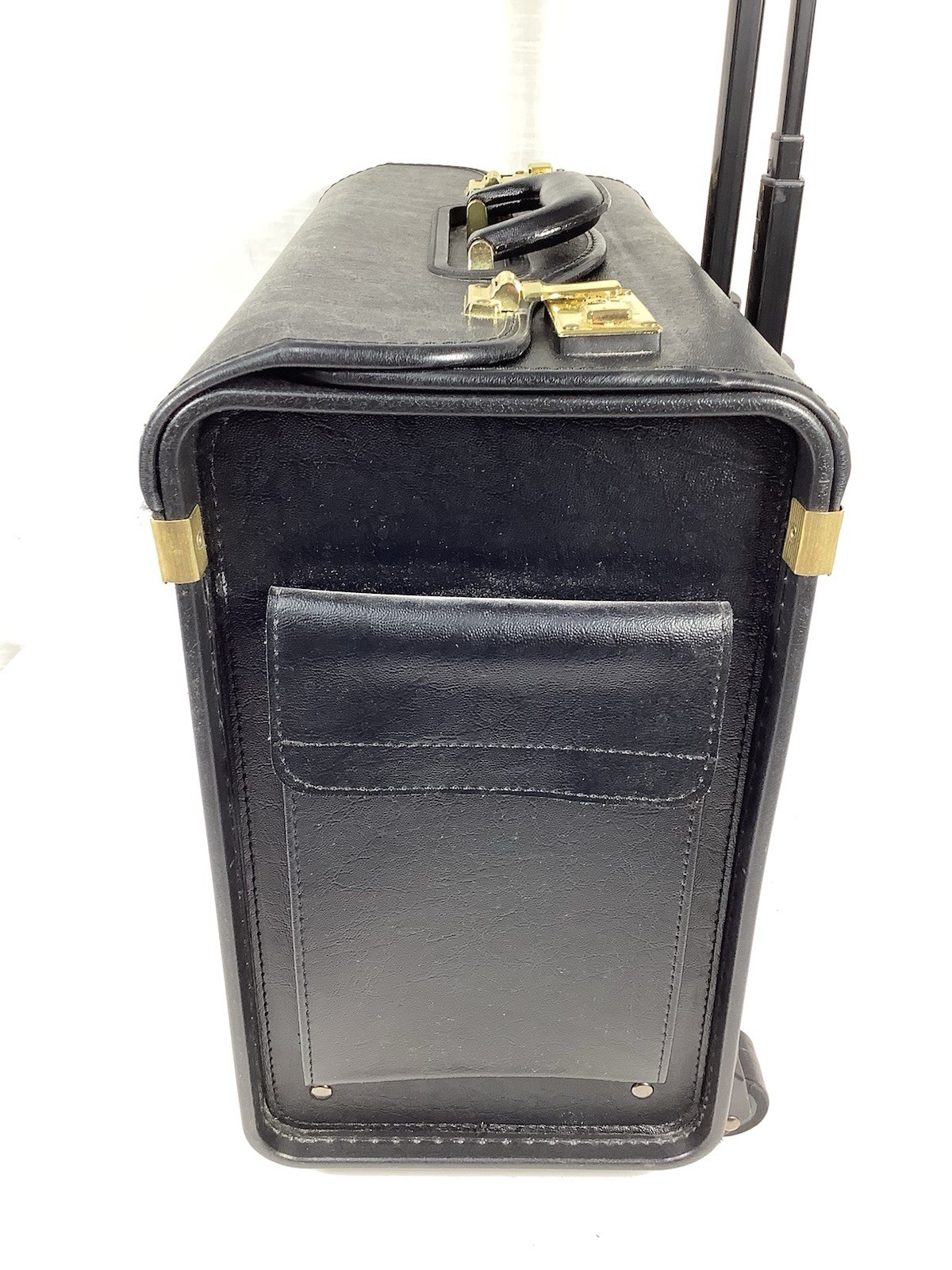 VTG U.S Luggage Rolling Pilot Case Black Leatherette Catalog Briefcase Locks
