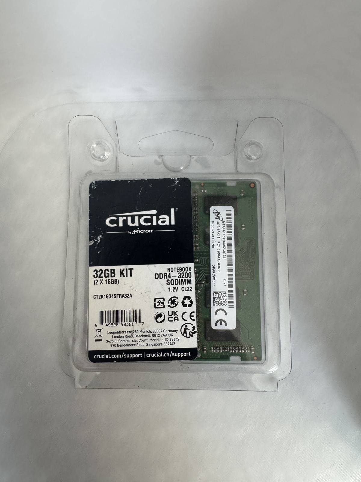 Crucial 32GB KIT 2 x 16GB DDR4 3200MHz PC4-25600 SODIMM Memory CT2K16G4SFRA32A