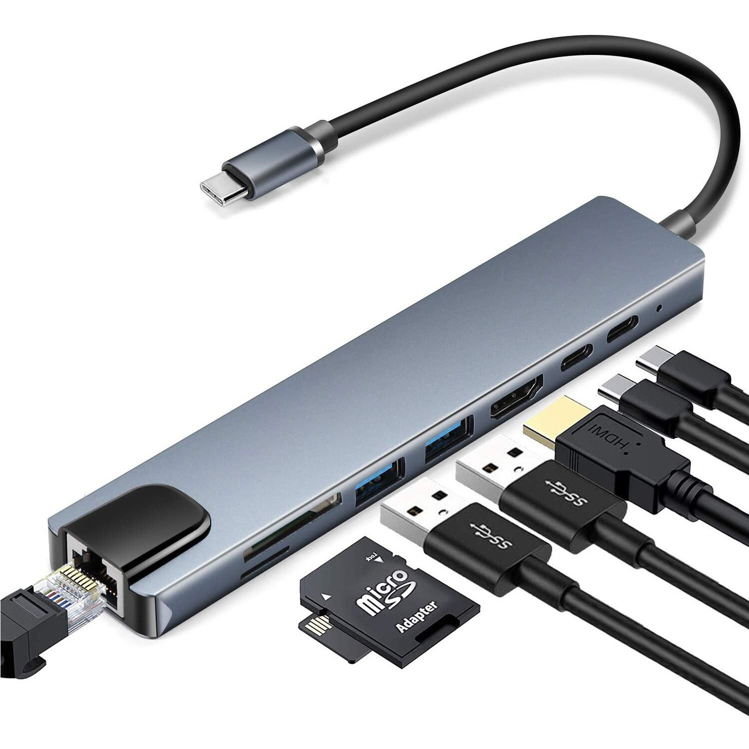 8-in-1 USB-C 4K HDMI Hub/Adapter 100W Laptop Power HDMI/RJ45 Ethernet/PD Charger
