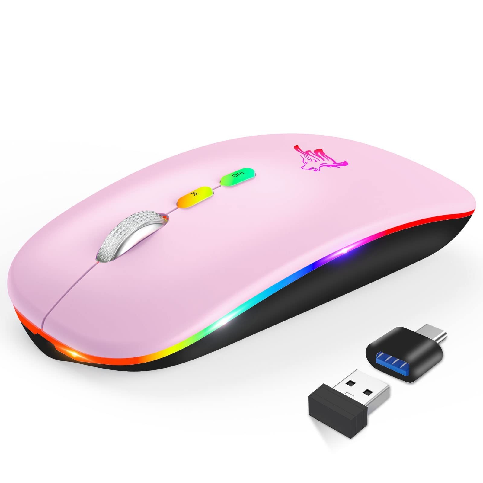 2 count Pink mice in box’s, wireless mouse, bluetooth, LED