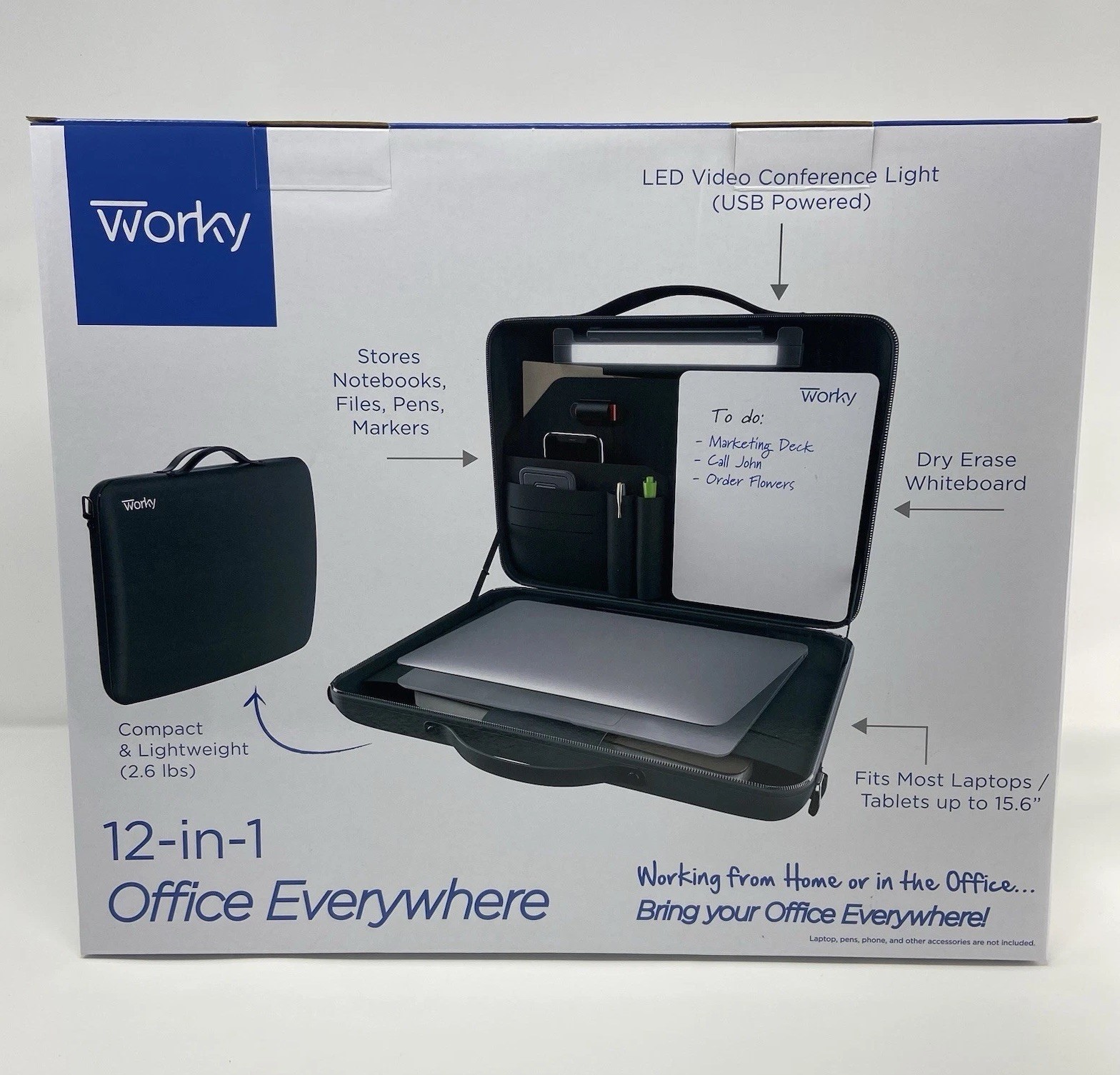 Worky 12-in-1 Office Everywhere Briefcase Portable Workstation Laptop Bag NEW
