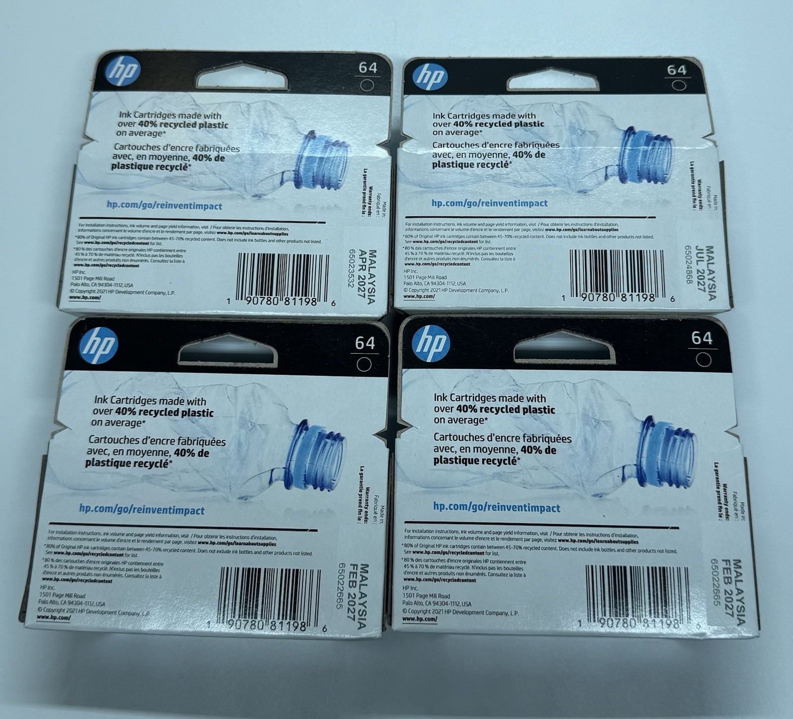 (4) HP 64 Black Original Ink Cartridges ~200 pages ea N9J90AN#140 Exp 2027