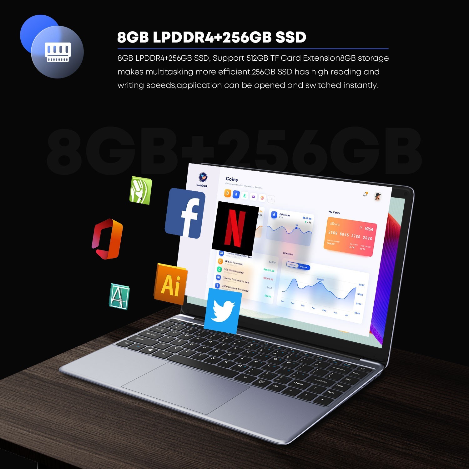 CHUWI – 14.1″ Laptop – Intel Celeron N4020 – 8GB Memory – 256GB SSD -Gray