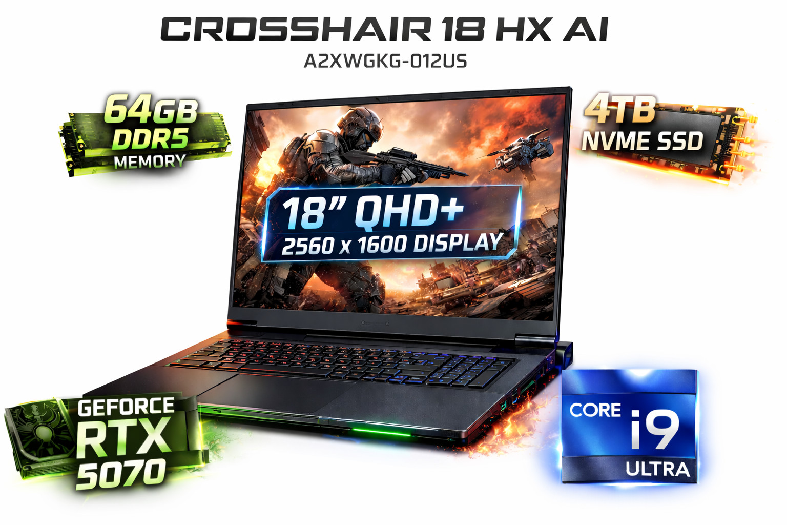 NEW MSI Crosshair 18 HX AI 18″ Ultra 9 5.7GHz Nvidia RTX 5070 64GB DDR5 4TB SSD