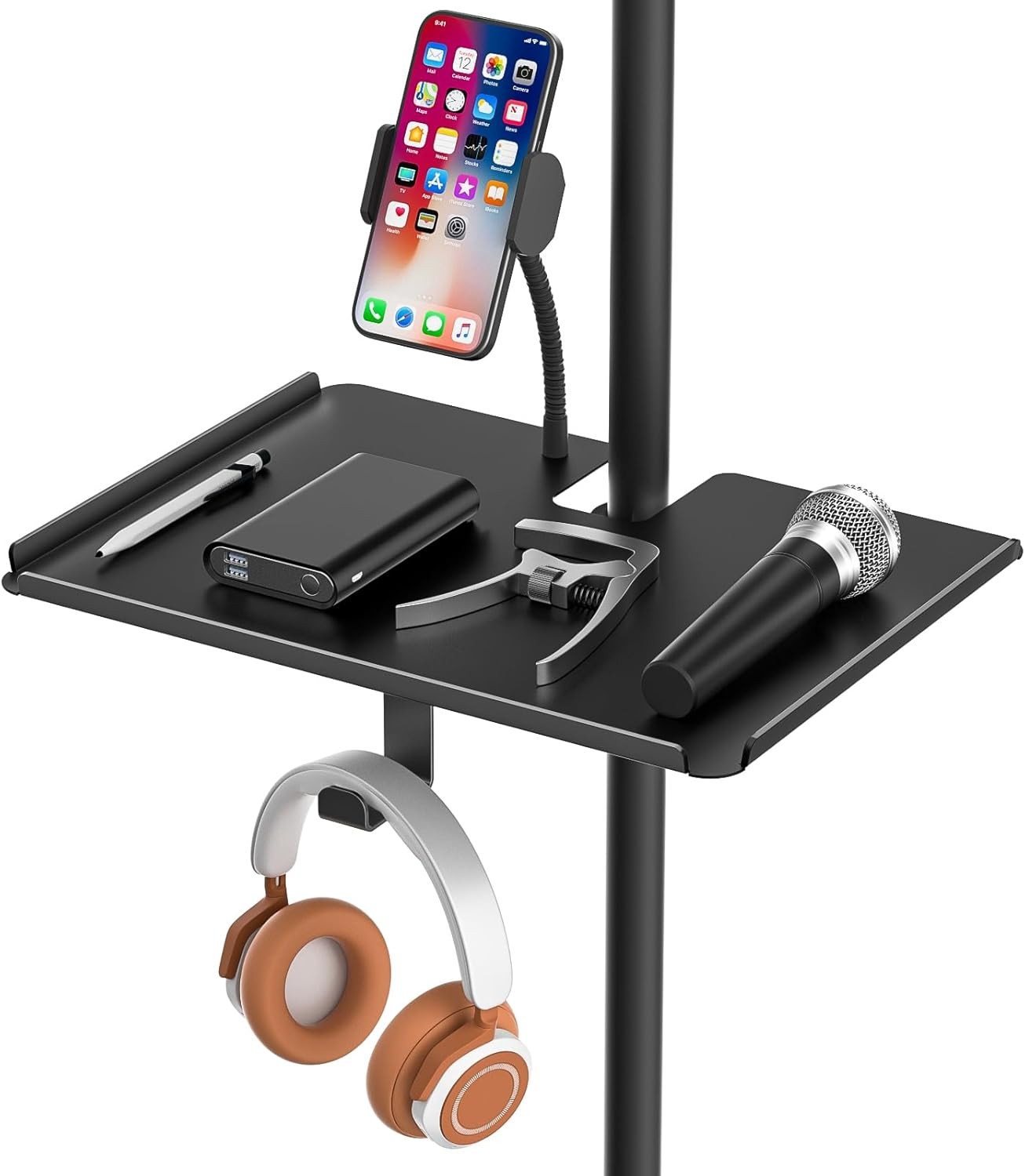 Metal Microphone Stand Tray with Mic Stand Phone Holder – 11.7″ x 7.8″ Functiona