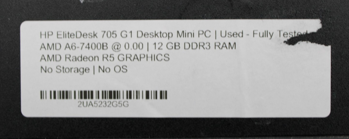 HP EliteDesk 705 G1 AMD A6-7400B@0.0GHz 12GB DDR3 NO STORAGE OR OS *USED/TESTED*