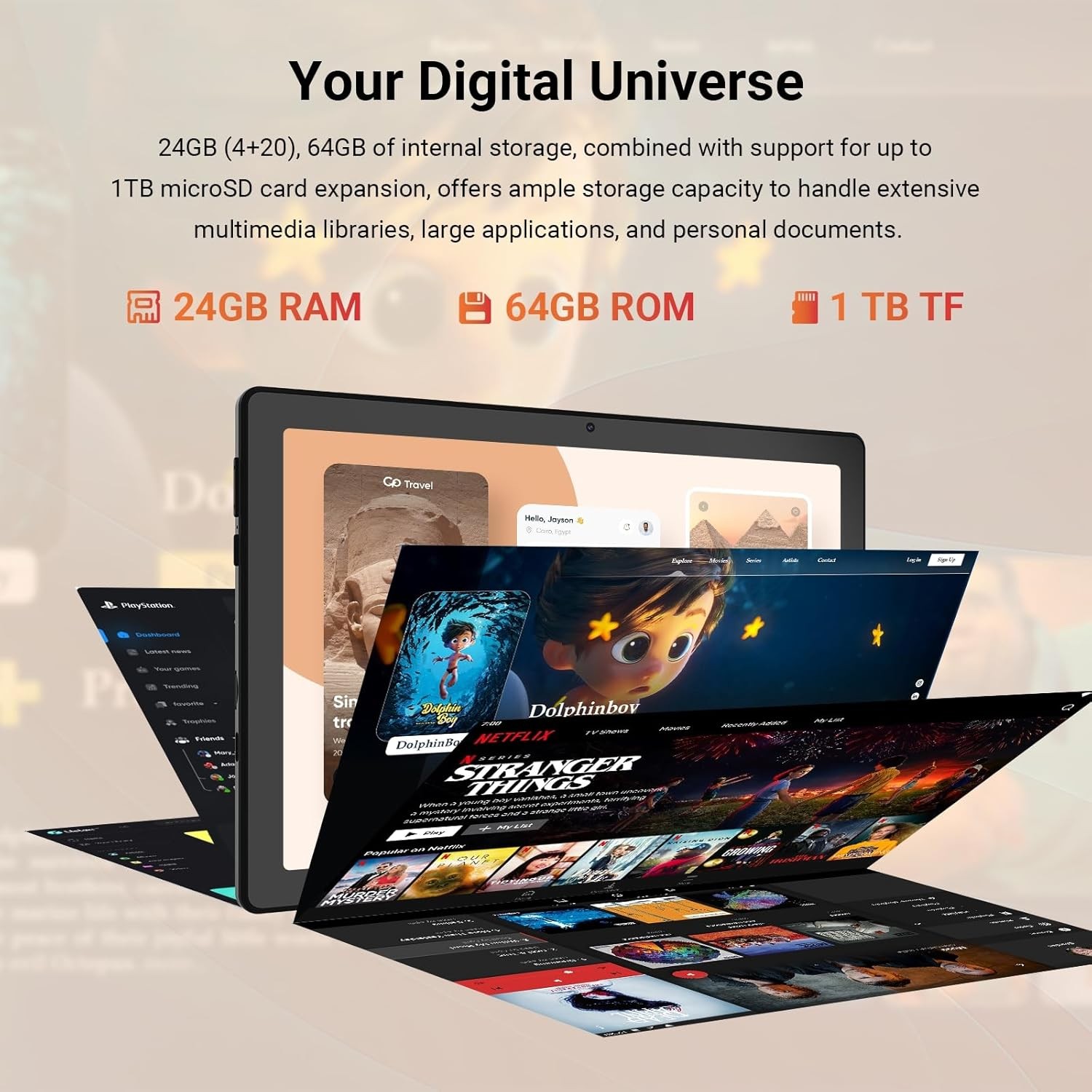 Tablet Android 15 Tablet 10 Inch,8-Core,20GB+64GB+1TB TF,Dual Camera,Widevine L1