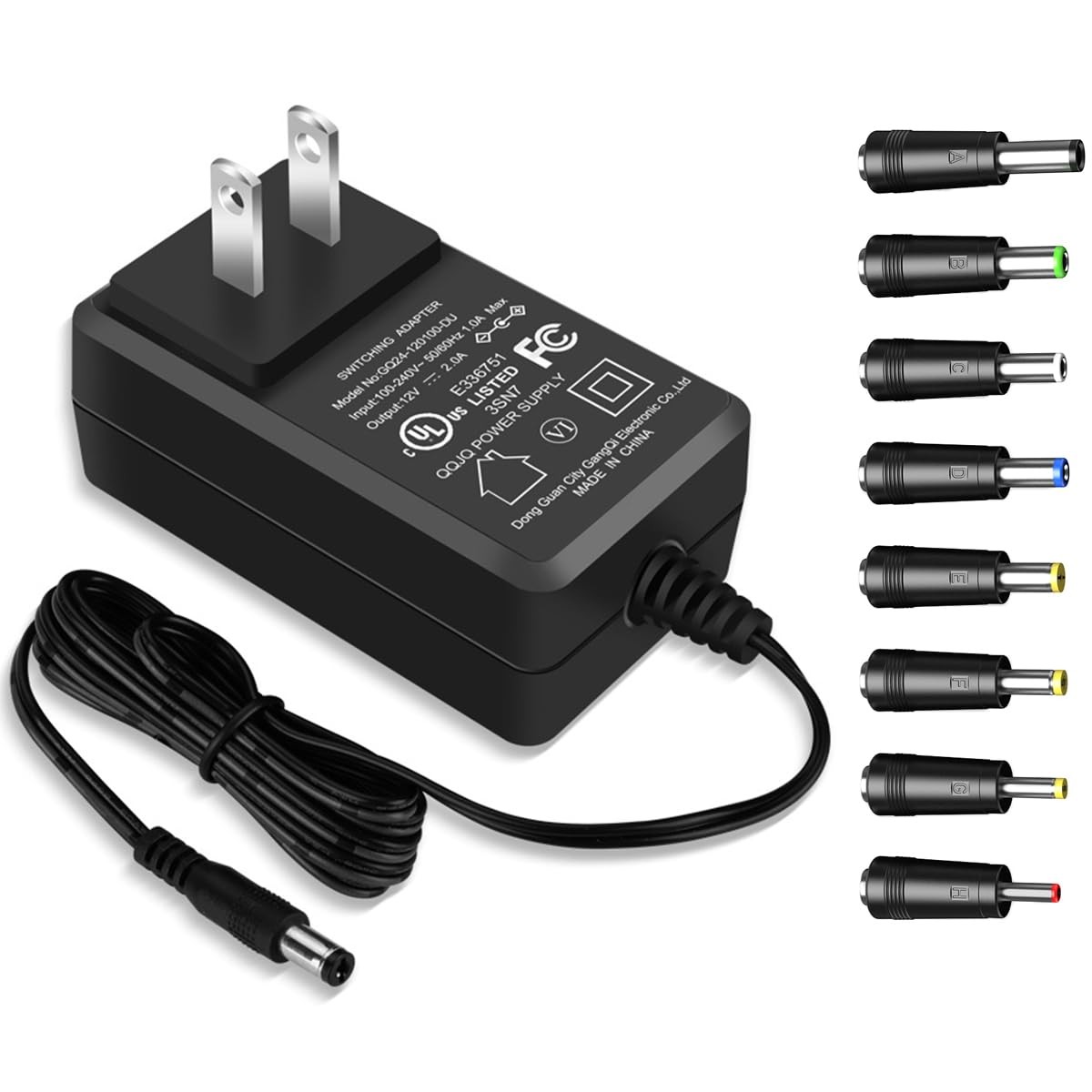 Universal 12V 2A AC Adapter with 8 Tips, UL Listed 12 Volts 2000mAh Black