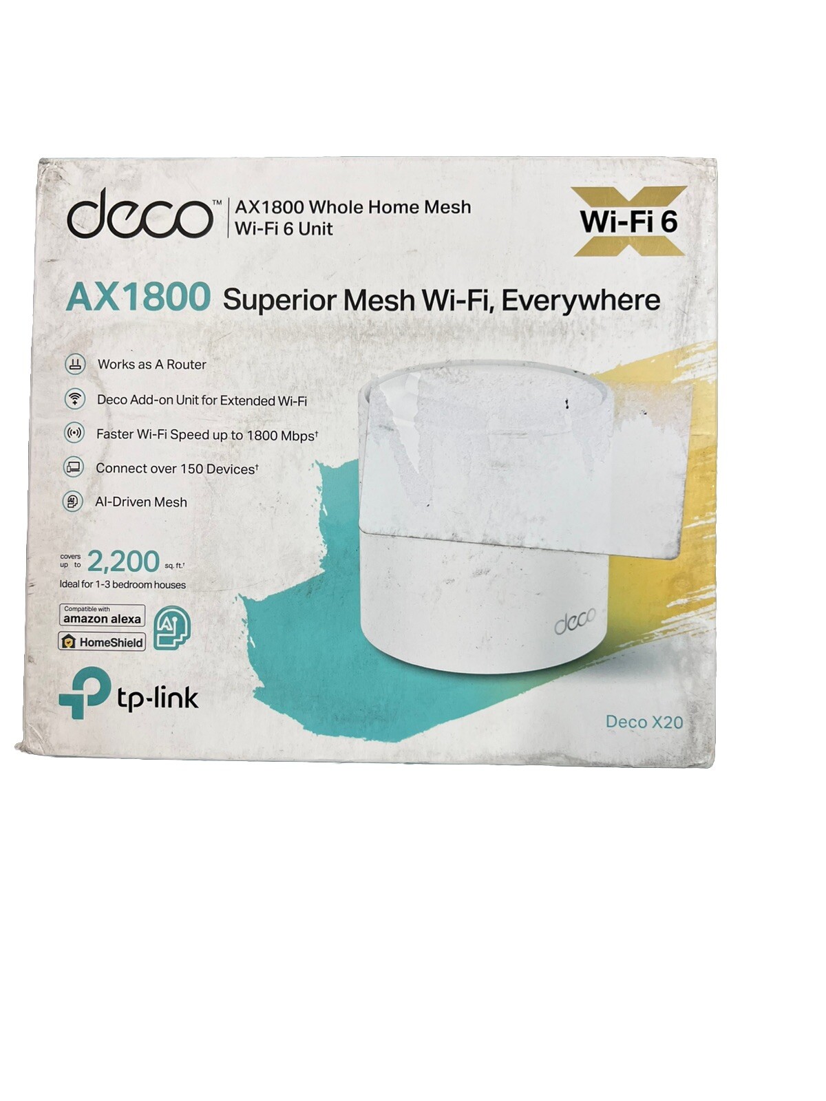 TP-Link Deco X20 AX1800 Whole Home Mesh Wi-Fi 6 System 1 Pack Dual Band