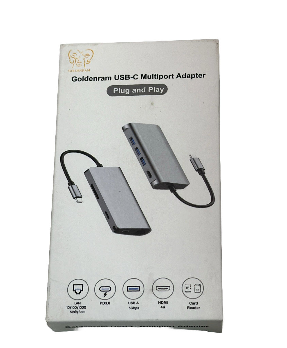 Goldenram USB-C Multiport 8x Adapter: USB3.0 ×3, HDMI, SD + Micro, LAN, &PD 3…