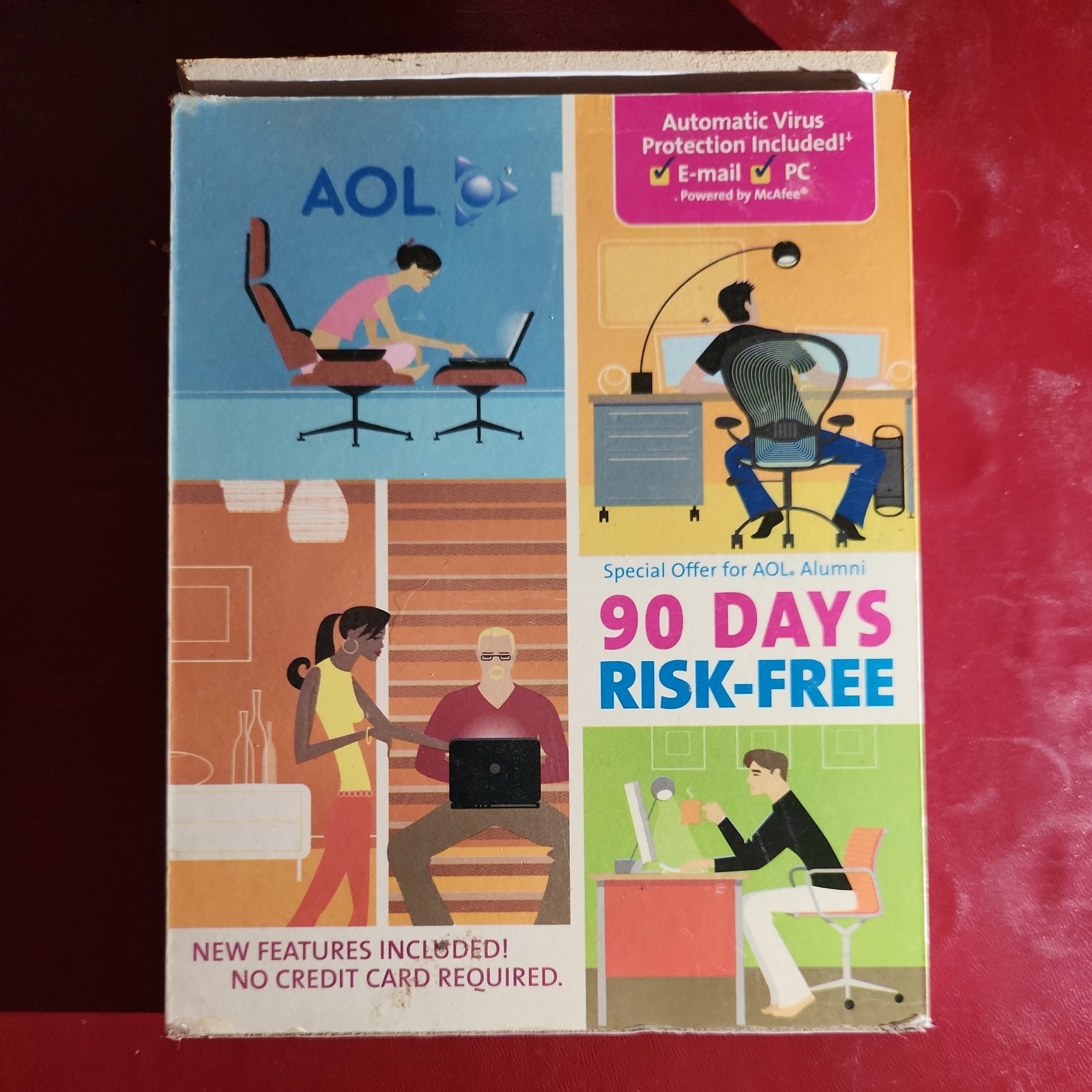Vintage AOL Promo Box Empty 90 Days Risk Free Alumni McAfee Read
