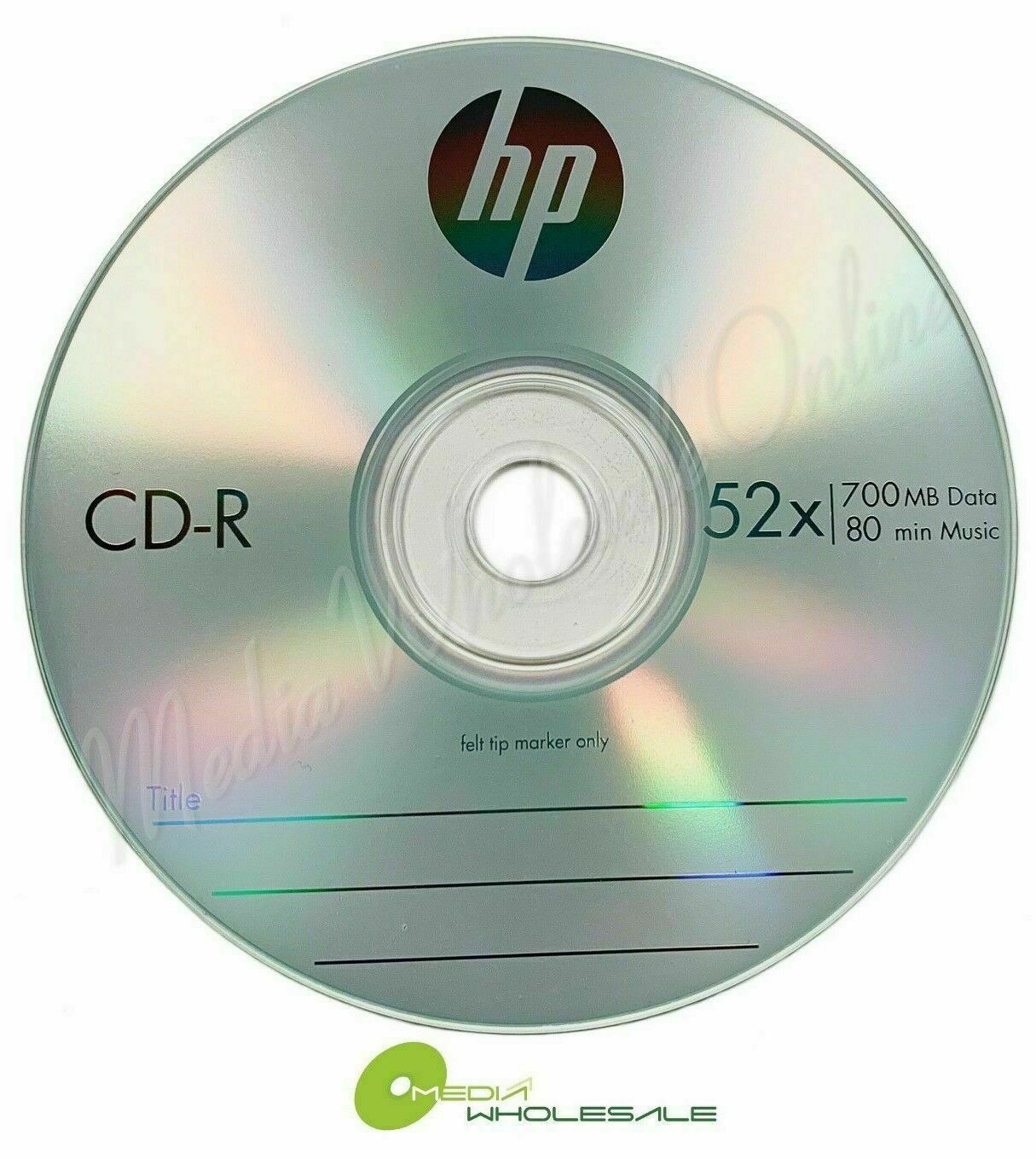 100 HP Blank 52X CD-R CDR Recordable Branded Logo 700MB Media Disc 2x50pk