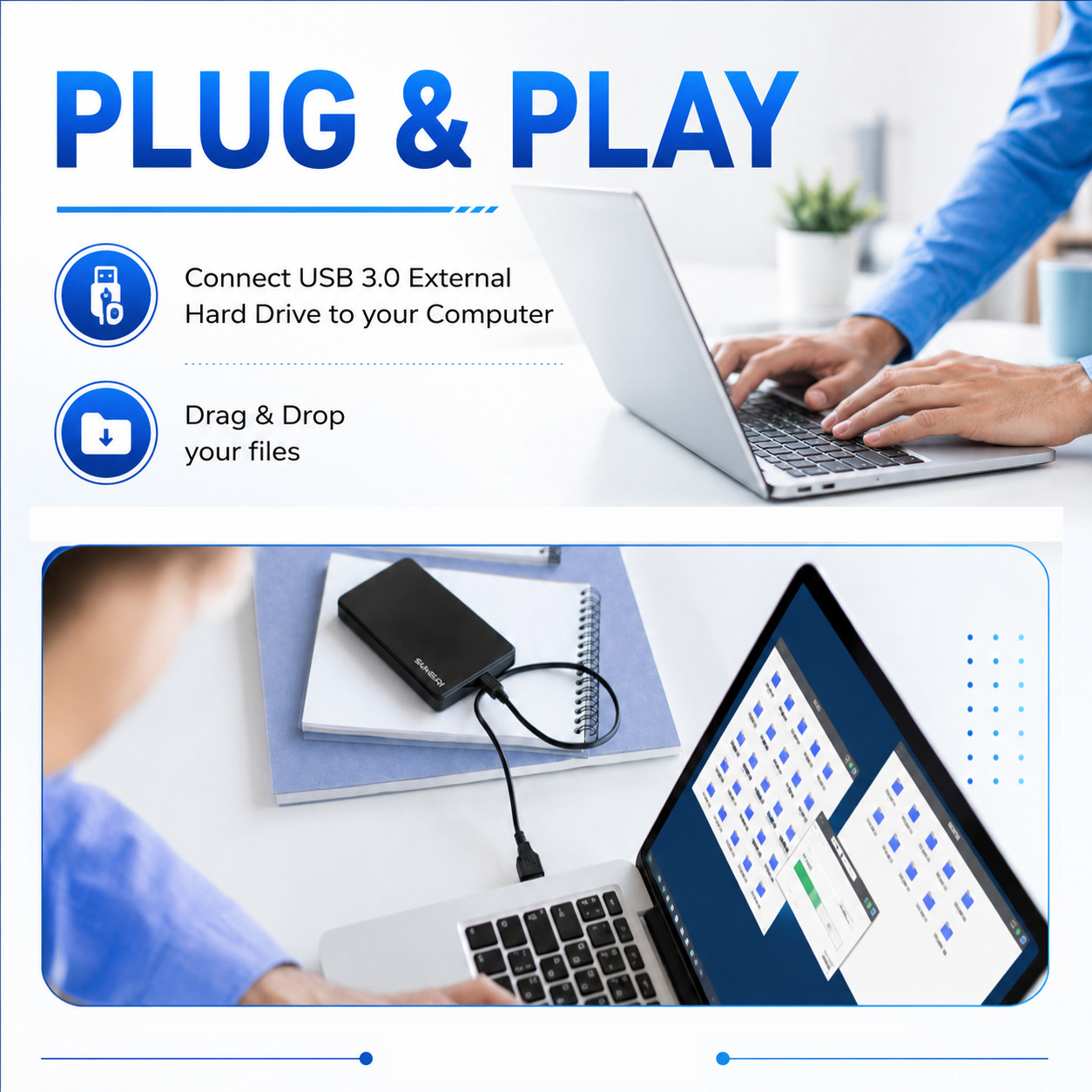 External HDD 1TB USB 3.0 Portable Hard Drive 2.5” Storage Backup PC Mac Laptop