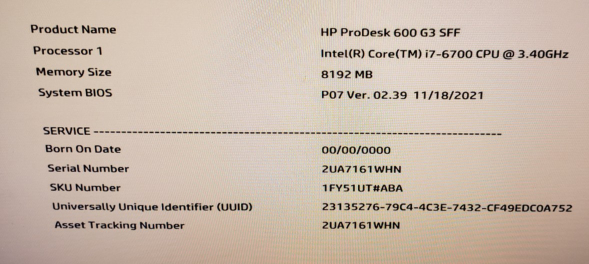 HP ProDesk 600 G3 Desktop SFF Intel Core i7-6700 3.40GHz 8GB RAM NoHDD/SSD