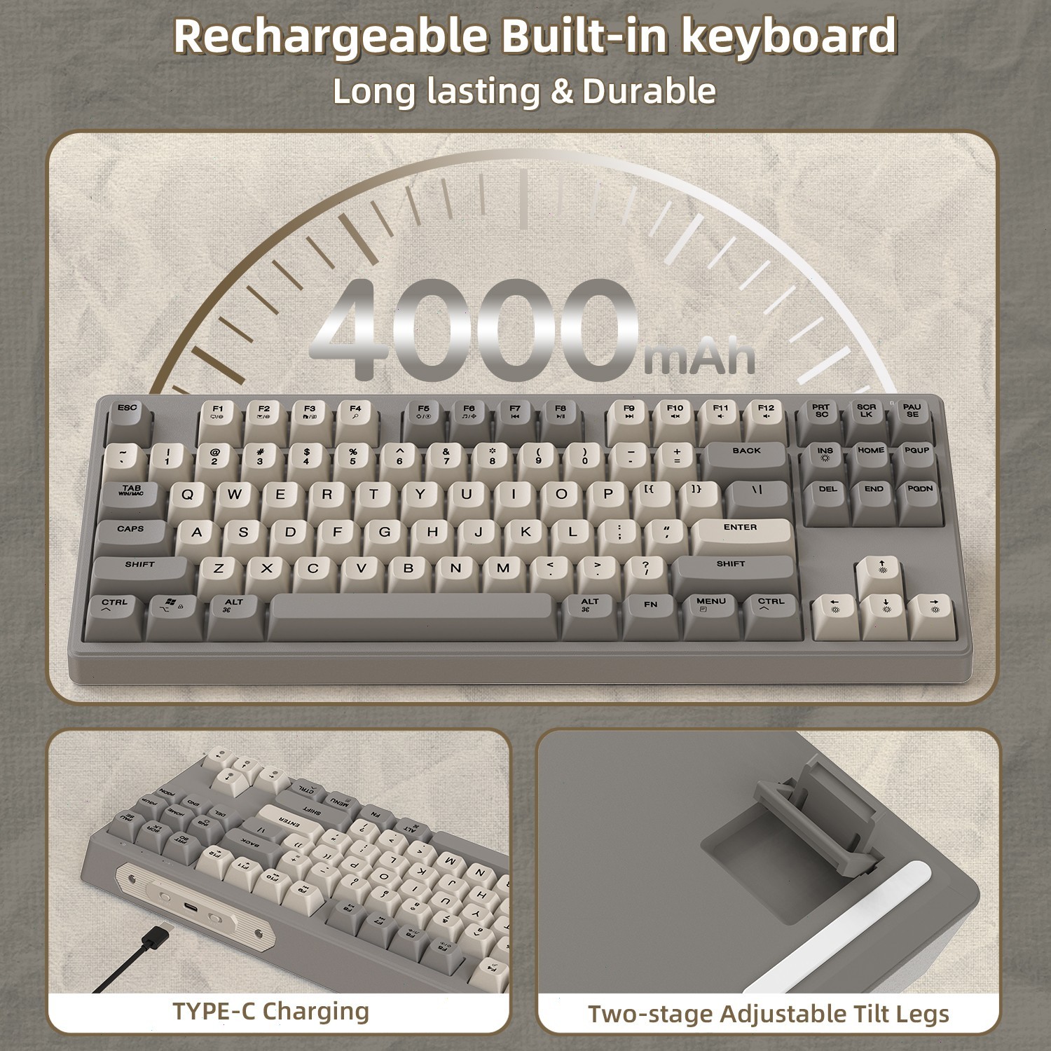 80% TKL Wireless Membrane Gaming Keyboard Dual Mode Silent PBT Keys for PC Mac
