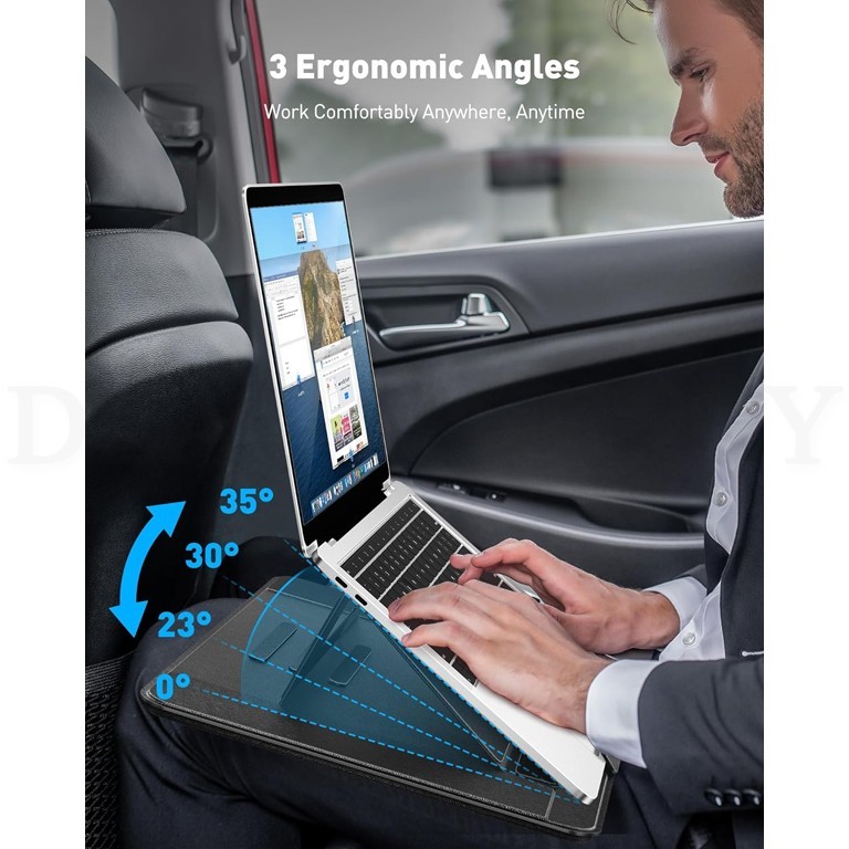 AboveTEK Adjustable Laptop Lap Desk 3 Ergonomic Angles PU Leather Black