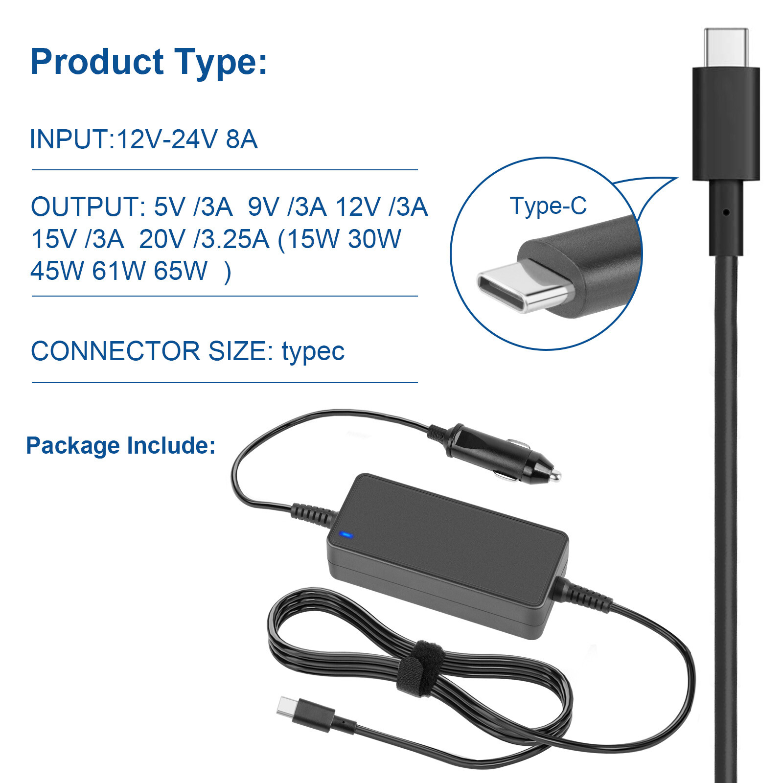 65W USB-C DC Travel Adapter Auto Car Charger for Dell Latitude 5420 3520 5520 95