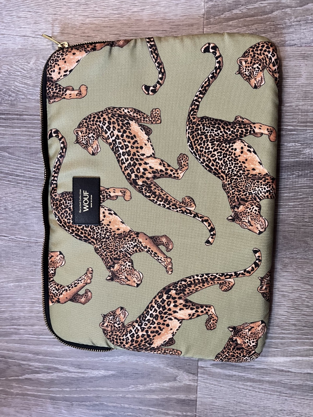 WOUF Leopard Laptop Sleeve 13-14 Inch Padded Zipper Case Olive Gree