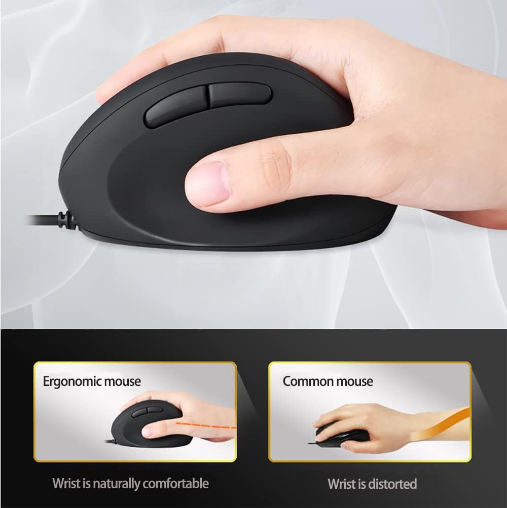 Wired Ergonomic Mouse, Optical Vertical Mouse with 3 Adjustable 800/1200/1600, 6