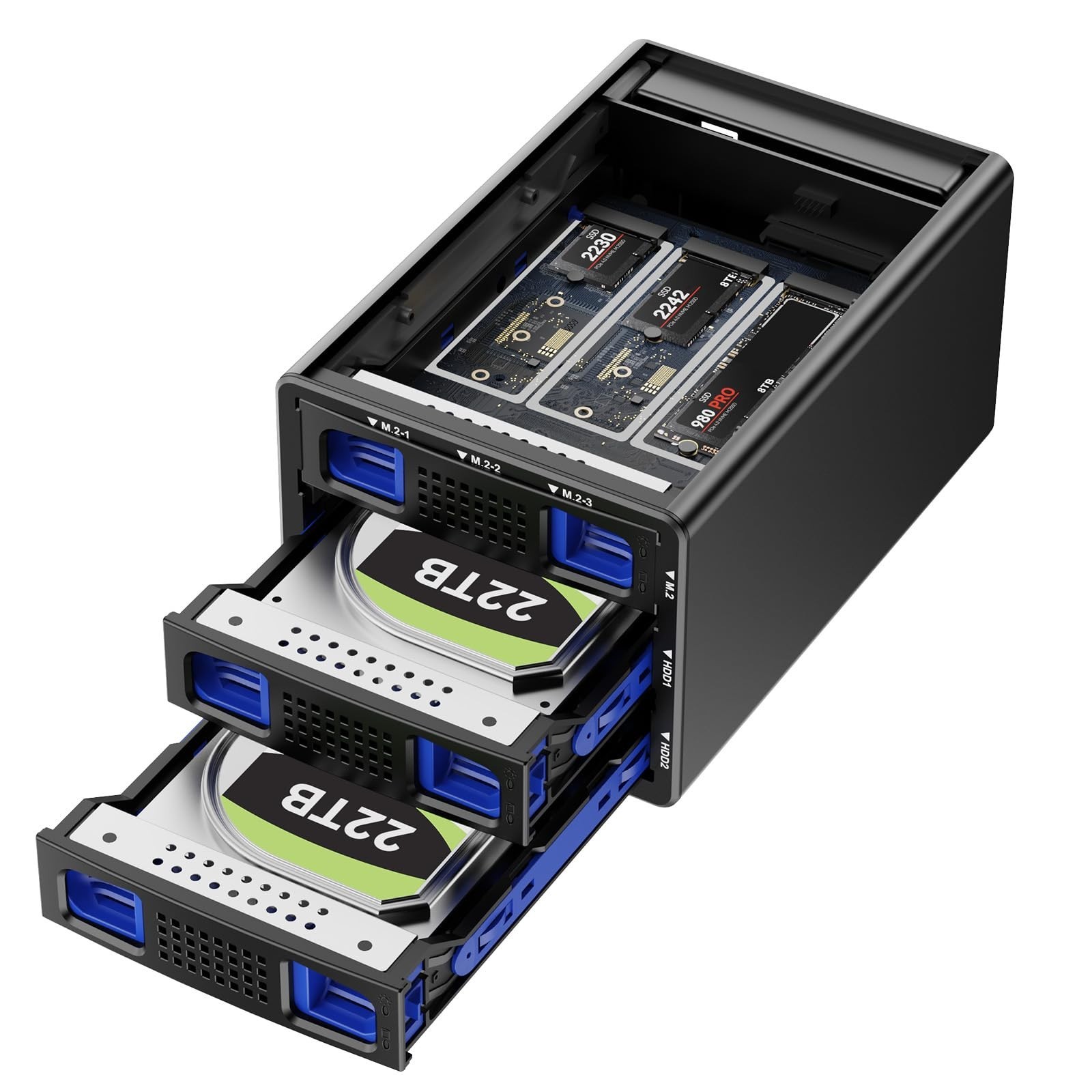 Hybrid SATA HDD/SSD Enclosure with Cooling Fan, USB 3.2 Gen 2, Supports 22TB HDD
