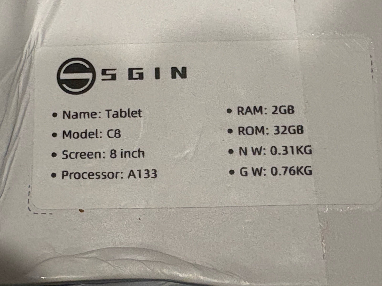 SGIN 8” HD Kid Safe Tablet