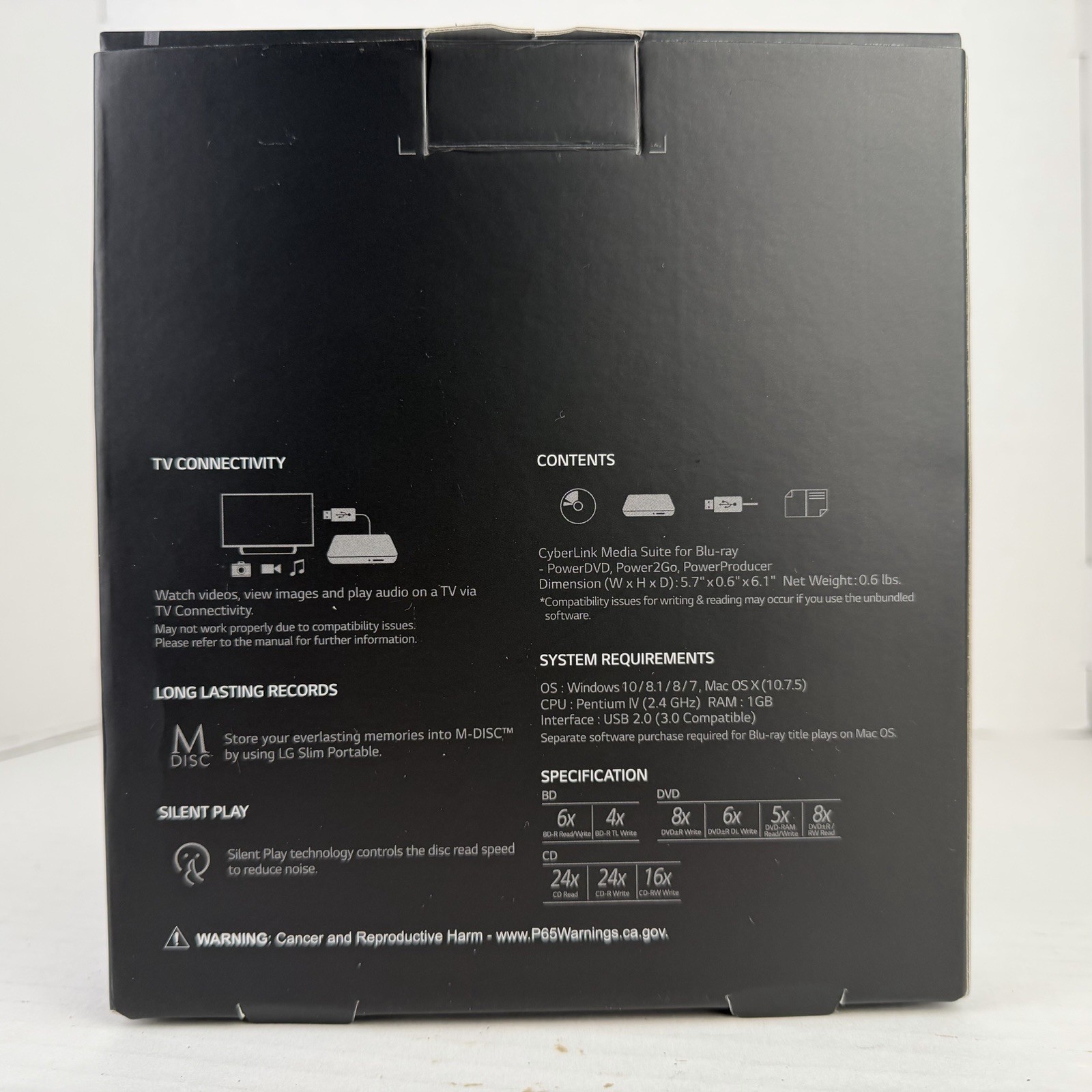 LG BP50NB40 Slim Portable Blu-ray DVD Writer USB External Drive Black Open Box