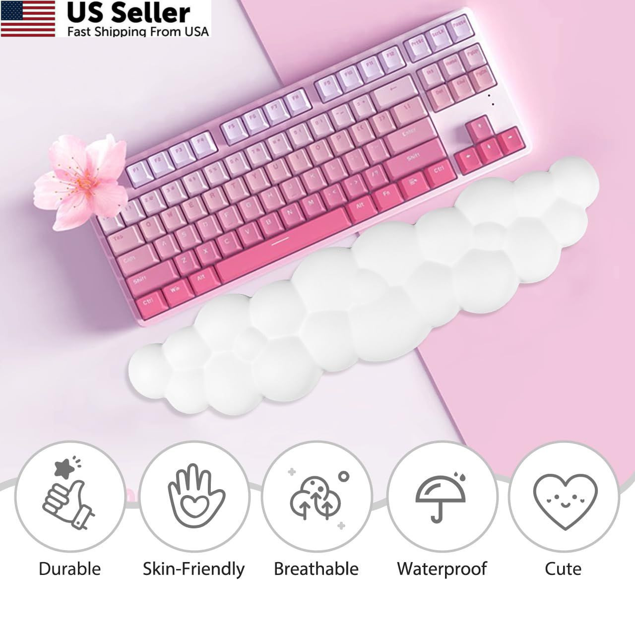 JIKIOU Upgrade Leather Cloud Keyboard Wrist Rest, 16.9×4.3×0.82in, 01white