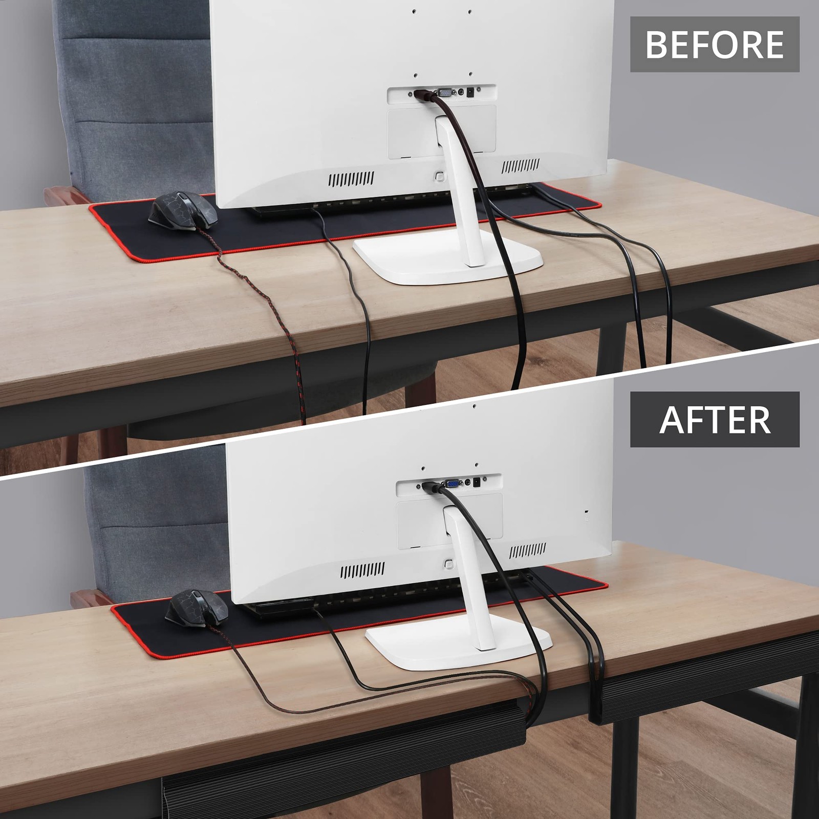 Cable Management Under Desk, 32in (2×15.75in) J Channel, Self Adhesive Cable