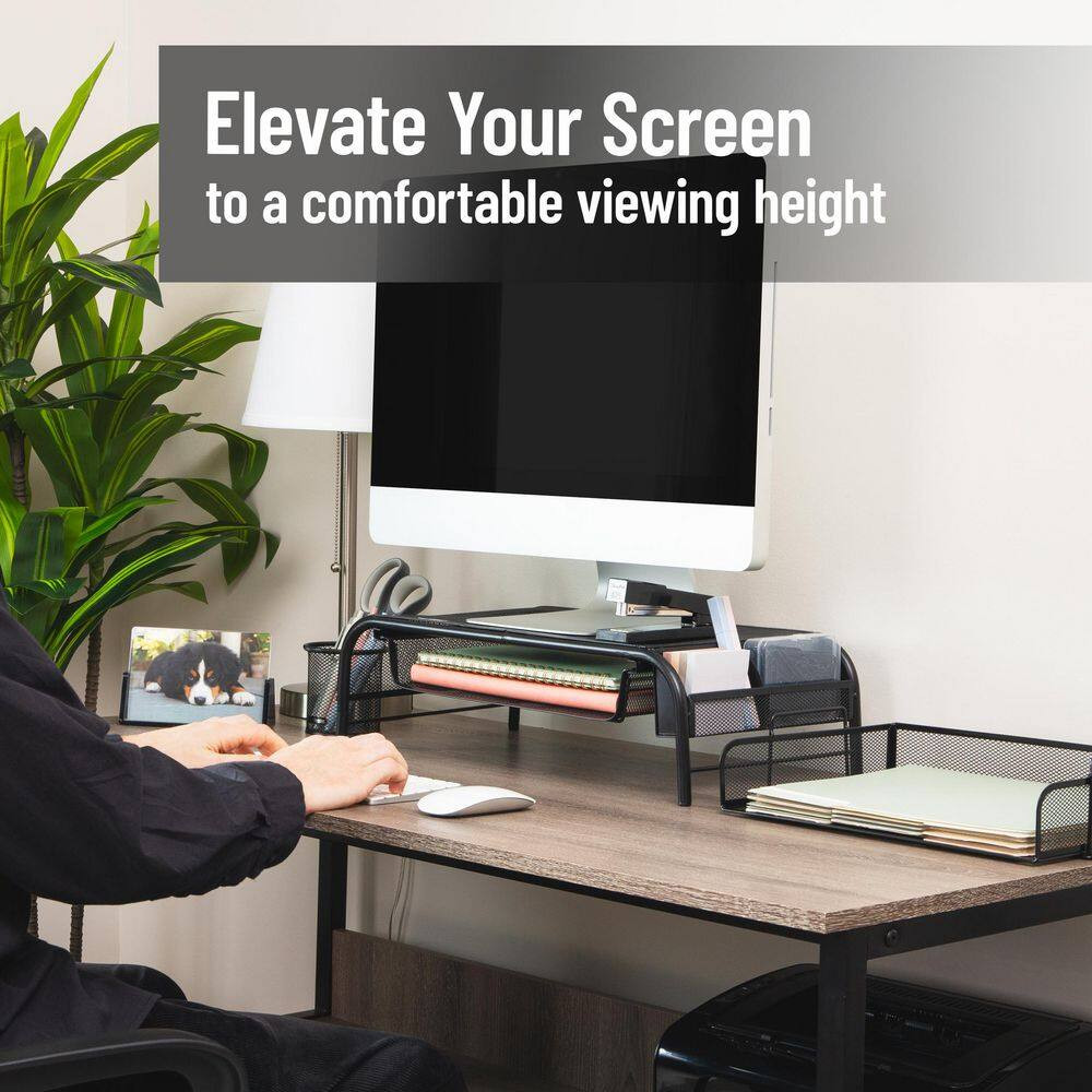 20 In. L X 11.5 In. W X 5.5 In. H Monitor Stand Laptop Riser with Paper Tray Met
