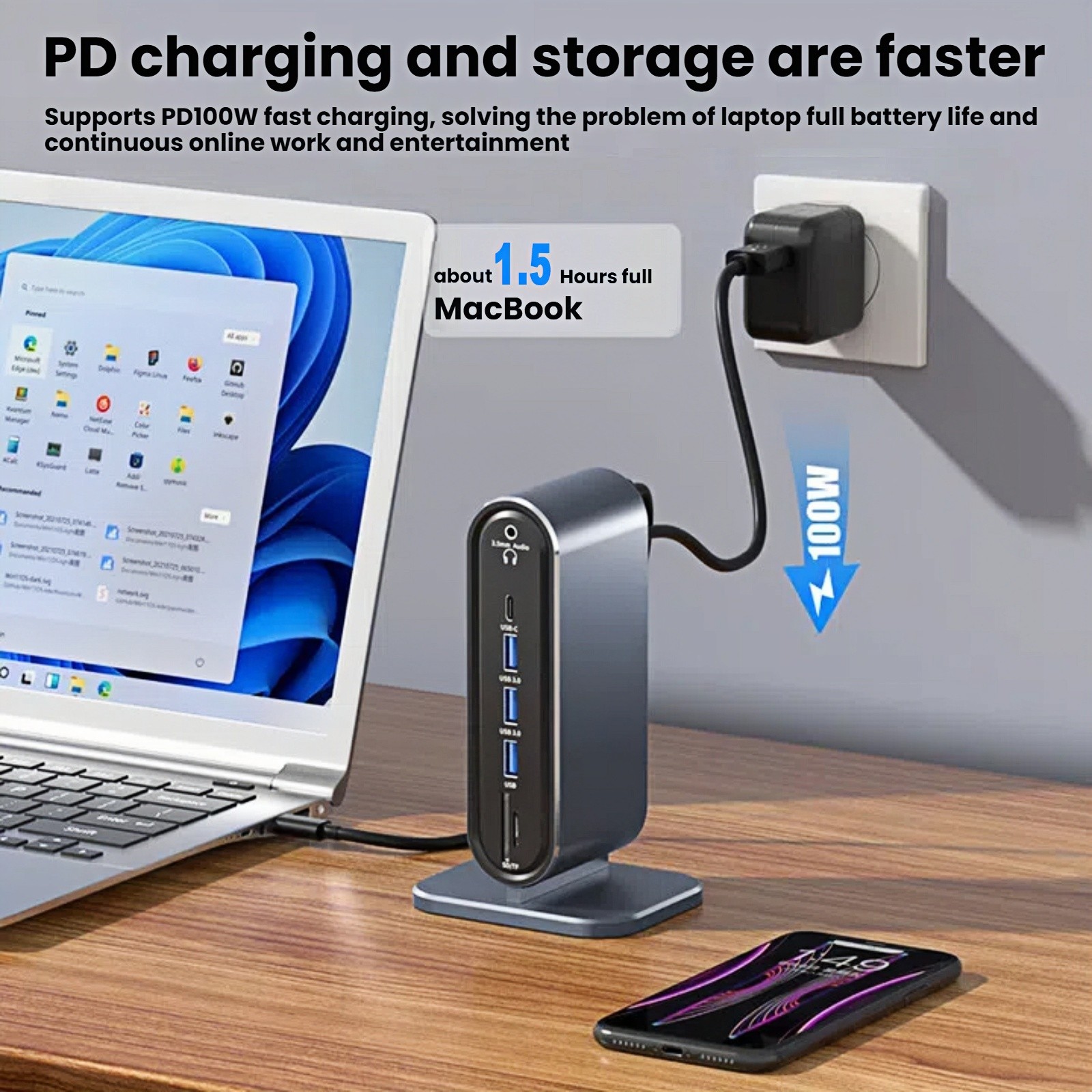 12 in 1 Type C USB Hub/vertical docking station For Laptop 4K HDMI 5Gbps USB 3.0
