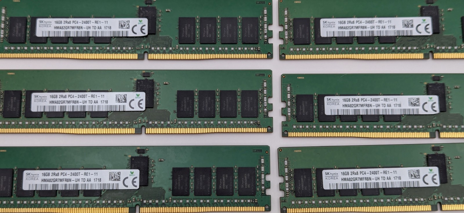 Lot 6x SK Hynix 16GB DDR4 2Rx8 PC4-2400T-RE1-11 Server ECC RAM HMA82GR7MFR8N-UH