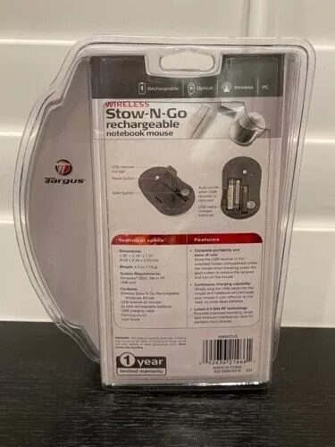 NEW SEALED–Targus AMW07US Stow-N-Go Rechargeable Wireless USB Optical Mouse