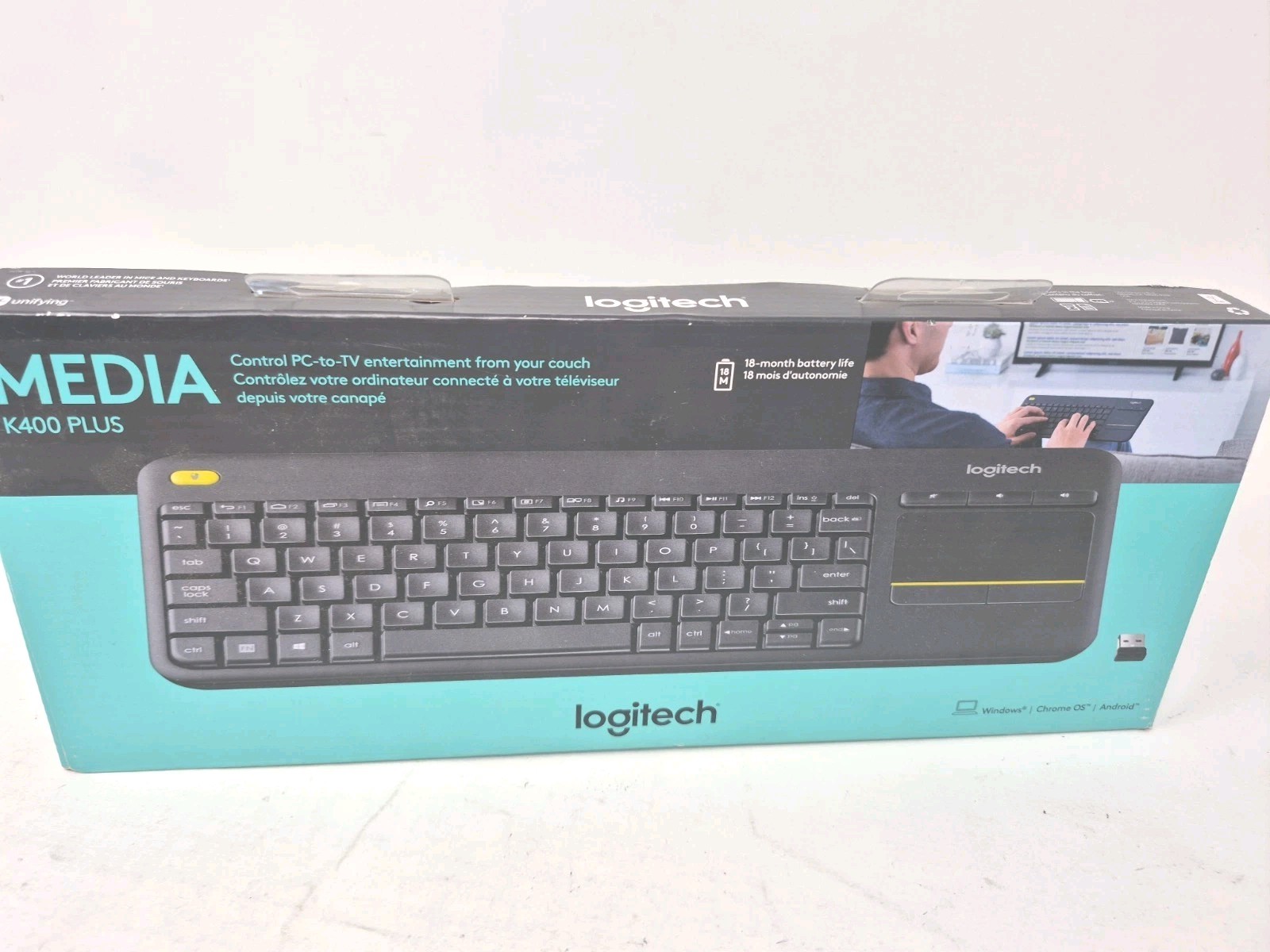Logitech Media K400 Plus Wireless Touch Keyboard Built-in Touchpad – Black – New