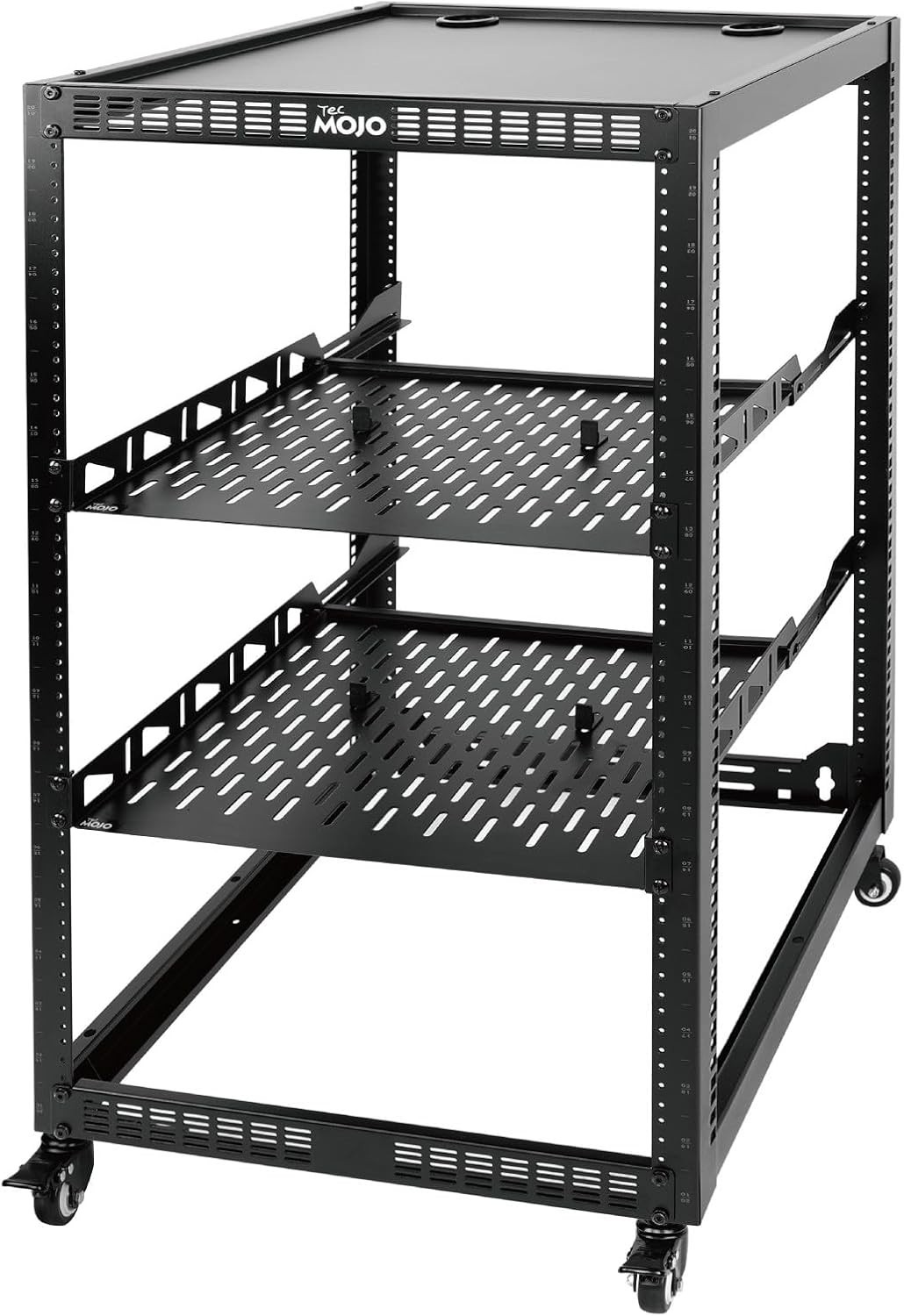 20U Open Frame Network Rack for IT & AV Gear, 4-Post With Casters, Mobile Wit…