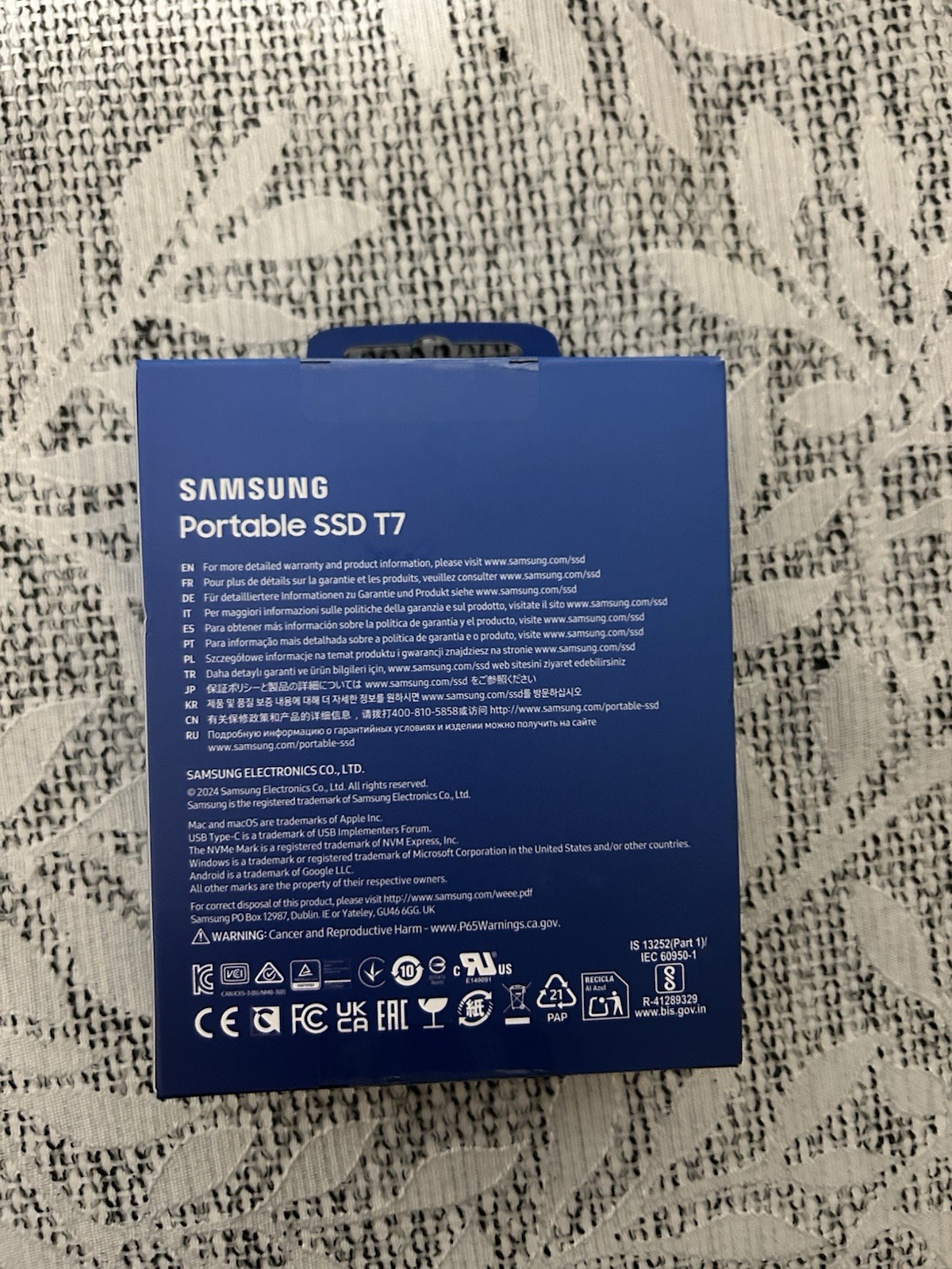 Samsung T7 Portable External SSD 1TB, 1050mb/S, USB 3.2 Gen2