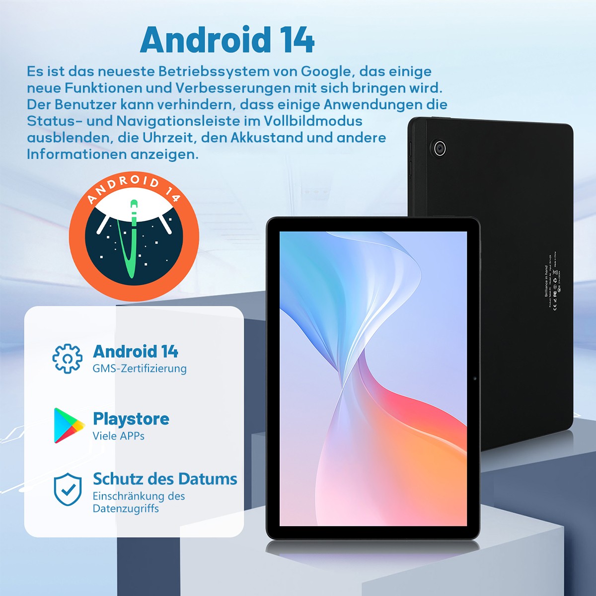 AEEZO 11″ WIFI Tablet Android 14 HD 10+128GB Tablet Pad Octa-Core Dual Camera