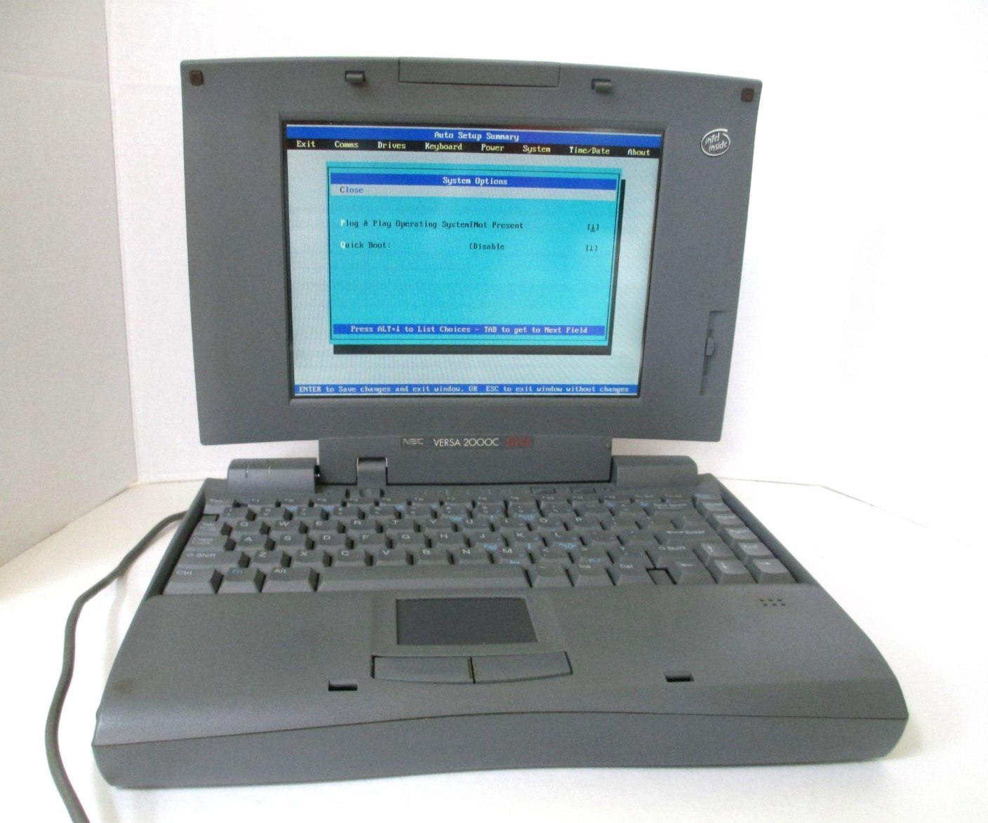 NEC Versa 2000C Vtg Laptop, NO HDD Powers On, As-Is Retro Computer w/Adapter