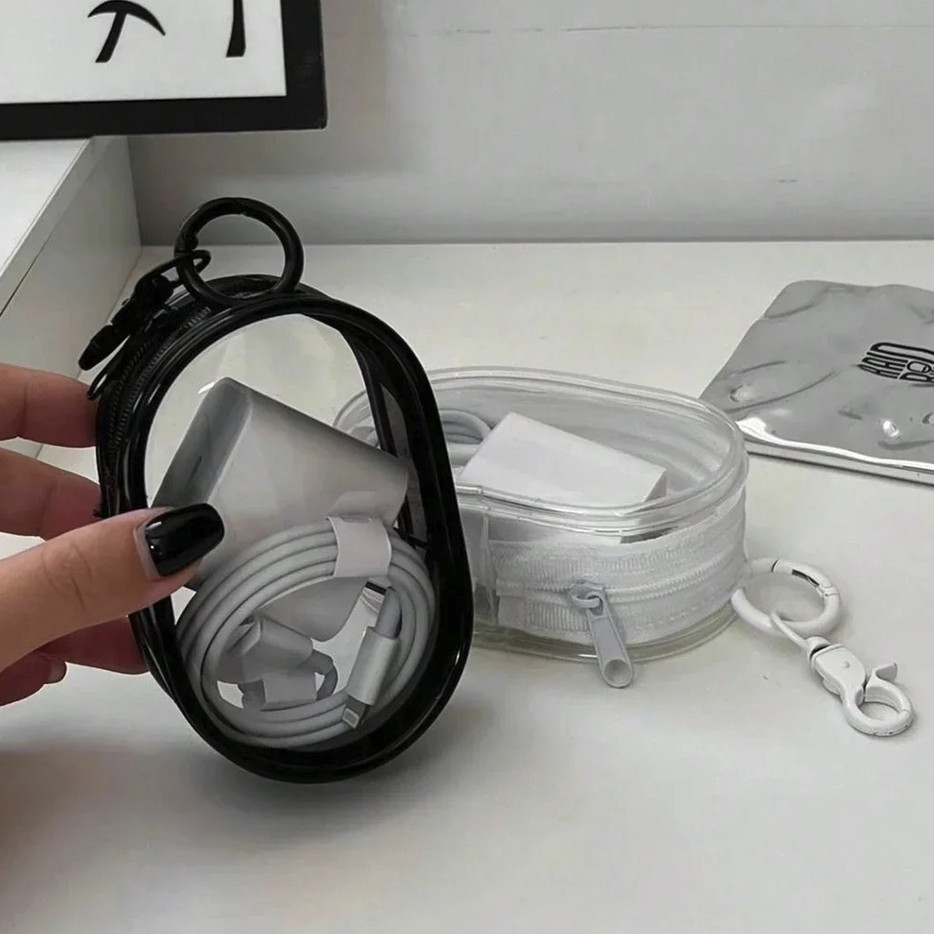 1pc 2‑Pack Mini Transparent Cable Storage Box – Travel Cord Organizer – NEW