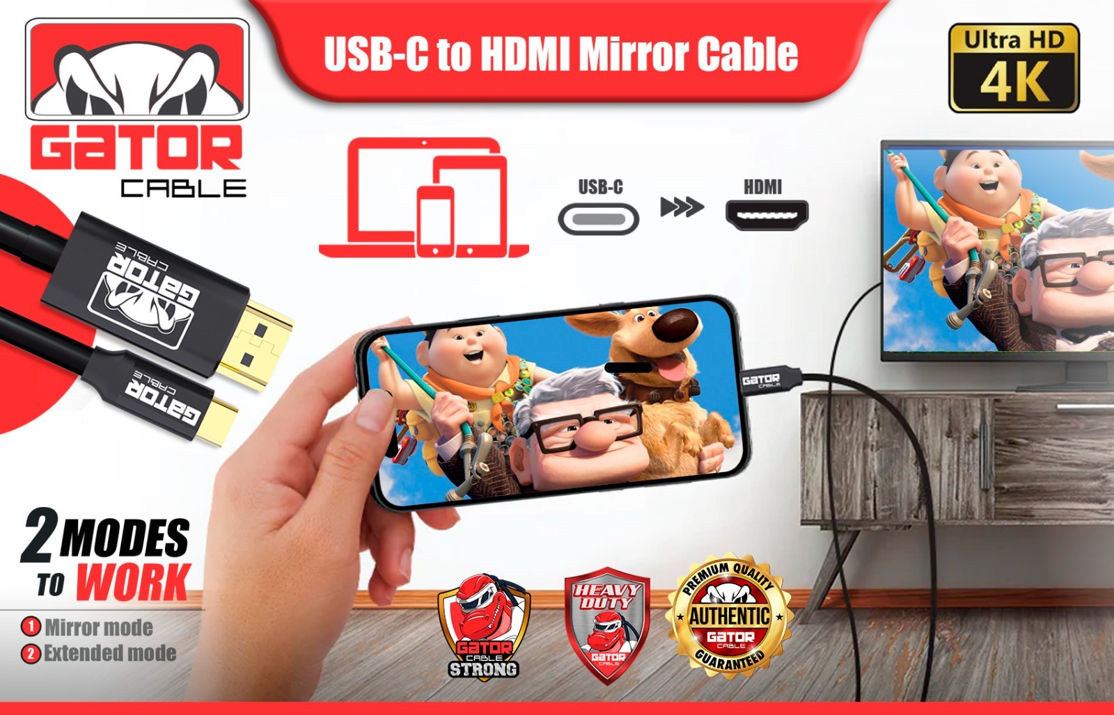 USB-C to HDMI Mirror Cable Adapter 4K HDTV For iPhone 15 16 Pro Max Plus Samsung