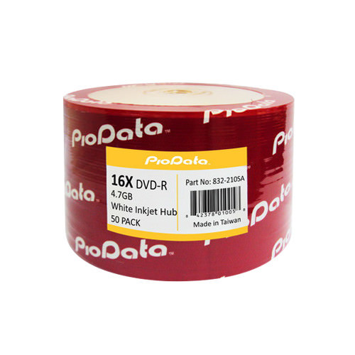 50 PC PioData 16X 4.7 GB DVD-R White Inkjet Hub Printable Disc 832-210SA