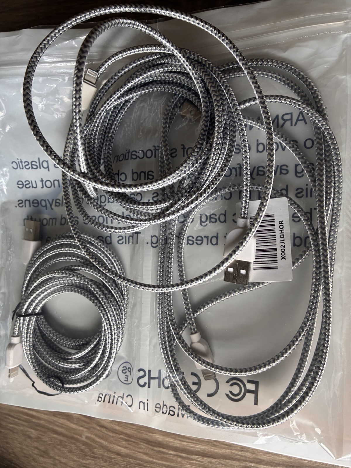 Braided USB-A to Lightning USB Cable Gray/White Universal Compatible